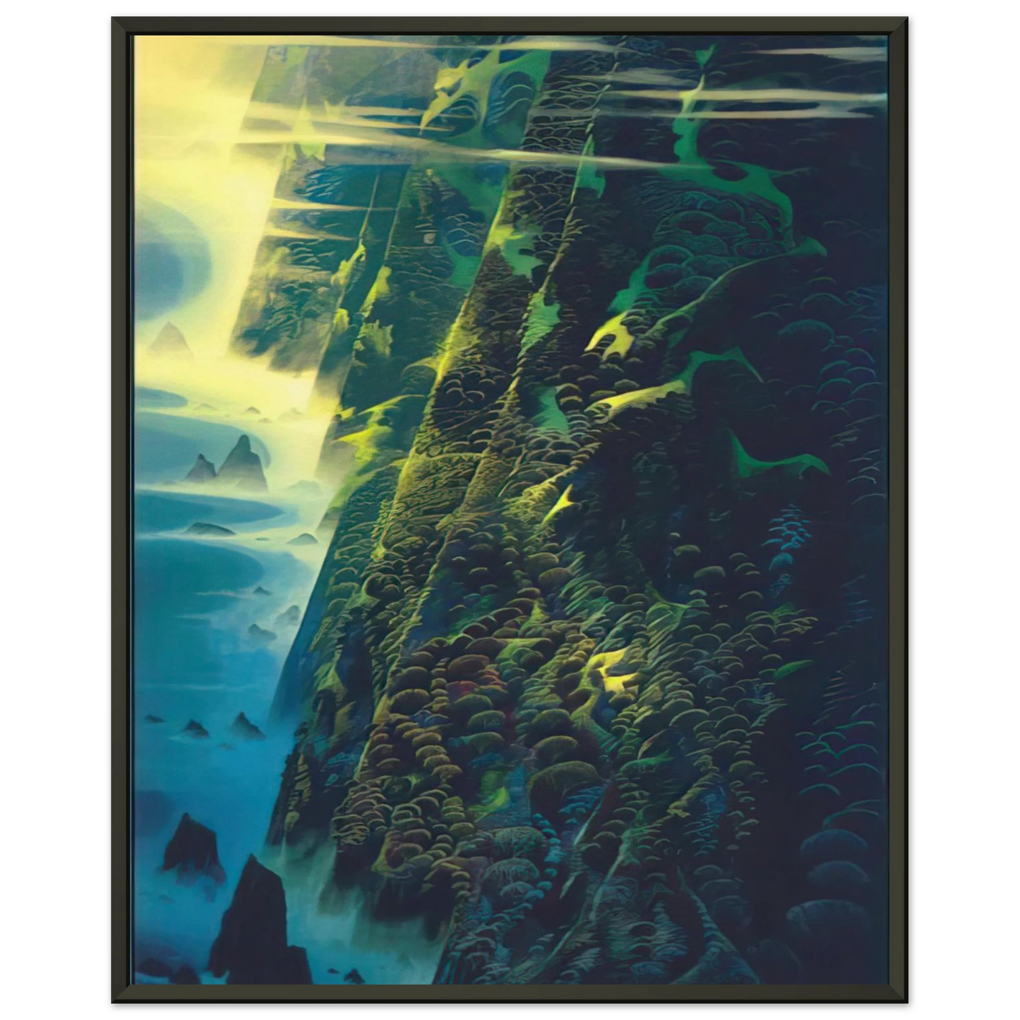 Eyvind Earle Jeweled Cliffs Framed Art Print - Aluminum Frame - 40x50 cm / 16x20 inches