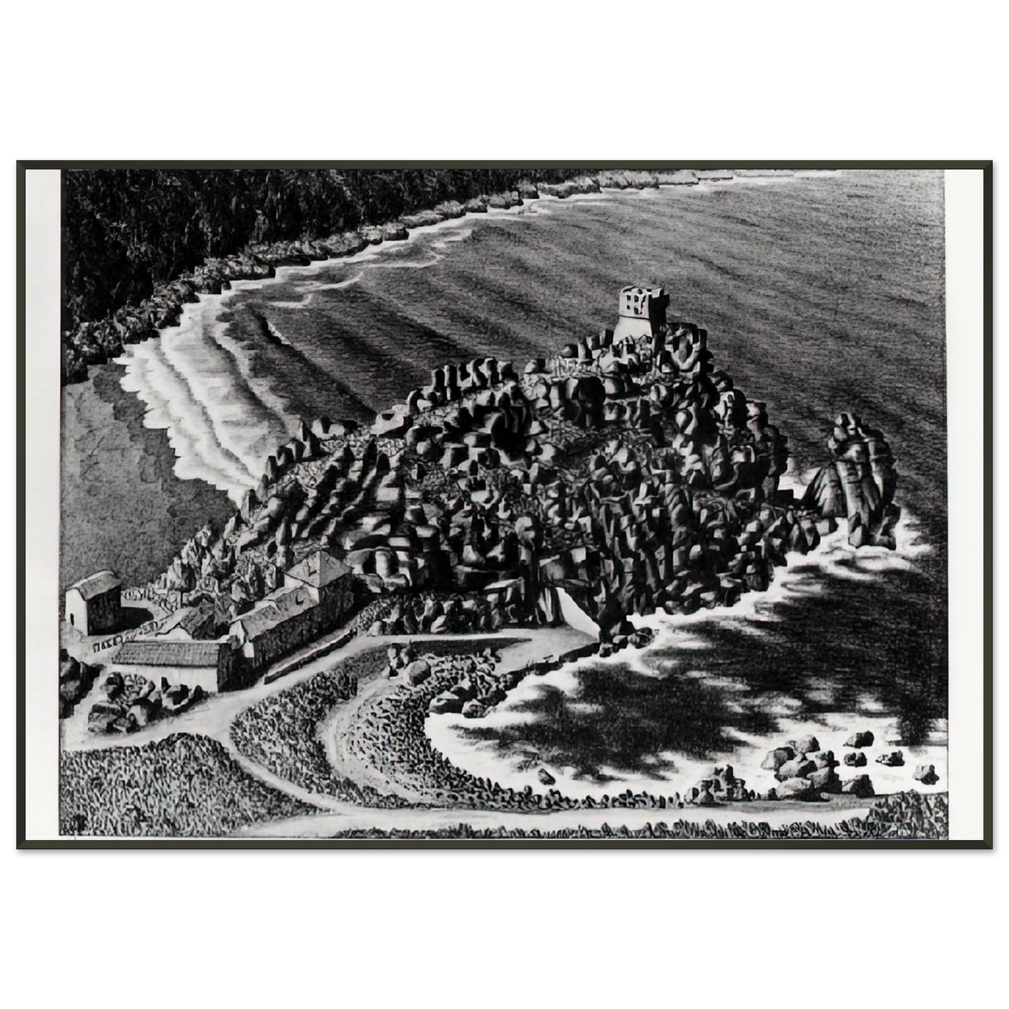MC Escher  GULF OF PORTO CORSICA DECEMBER 1933 1933 Framed Art Print  - Aluminum Frame - 21x29.7 cm / 8x12"