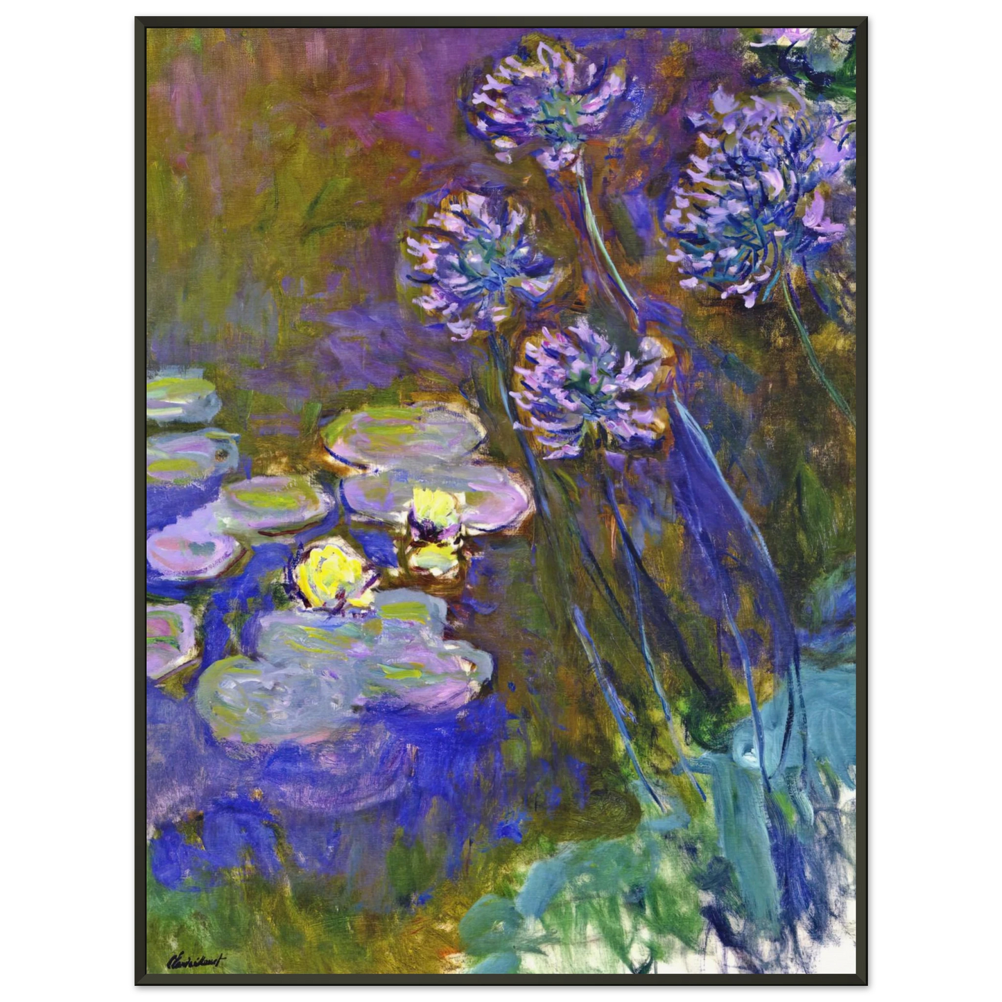 claude monet Water Lilies and Agapanthus Framed Art Print - Aluminum Frame - 60x80 cm / 24x32 inches
