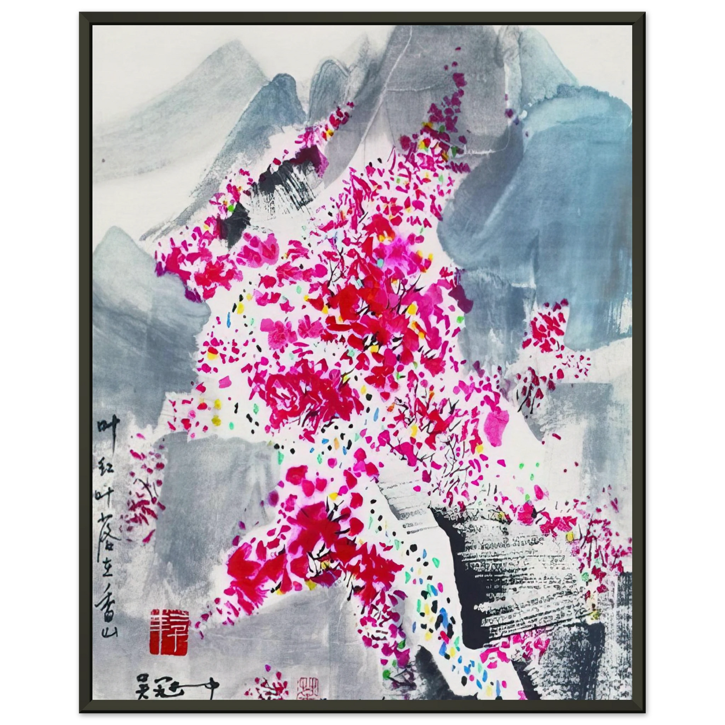 Wu Guanzhong Fragrant red Leaves 2001 Framed Art Print - Aluminum Frame - 70x100 cm / 28x40 inches