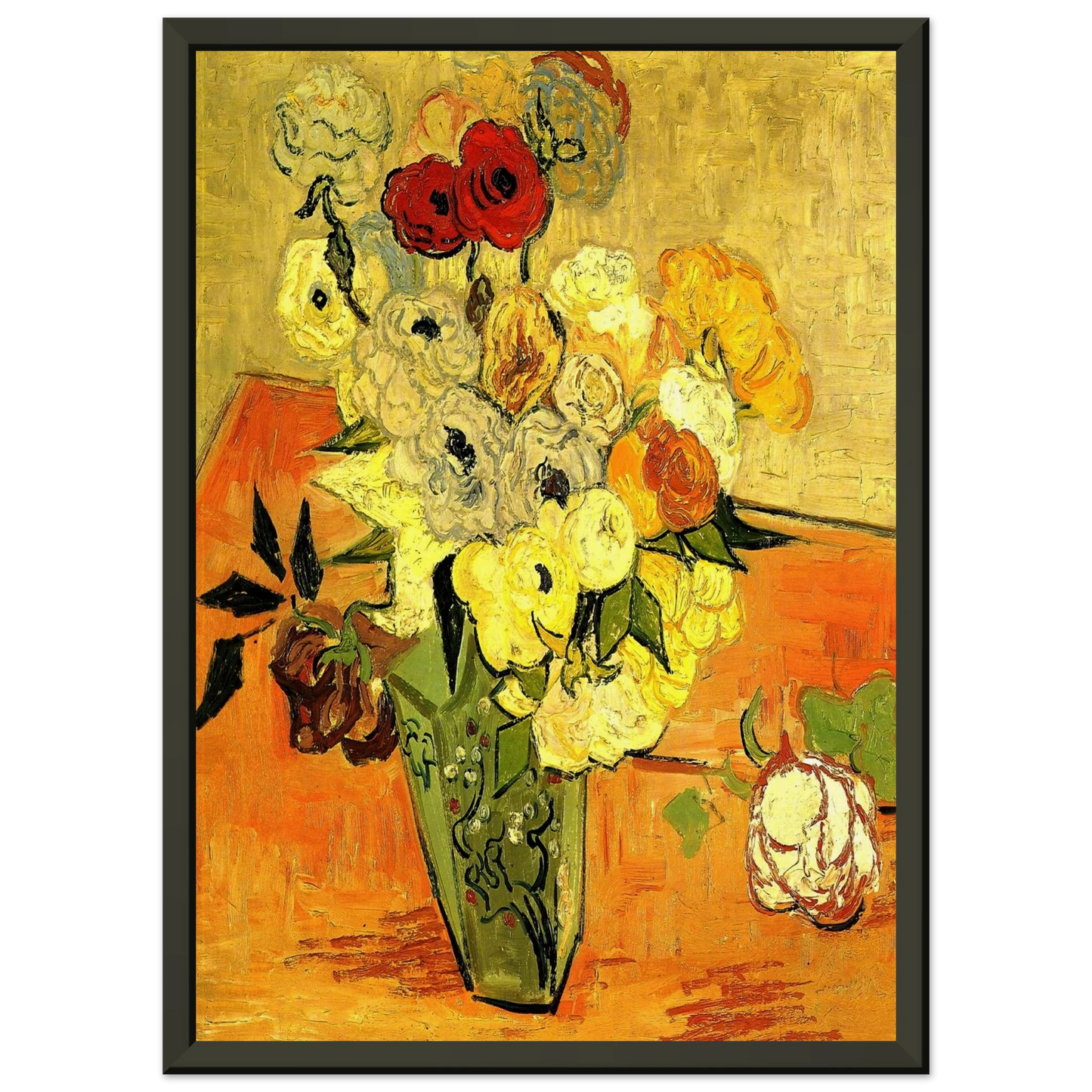 Vincent van Gogh  Japanese Vase with Roses and Anemones Framed Art Print  - Aluminum Frame - 70x100 cm / 28x40 inches