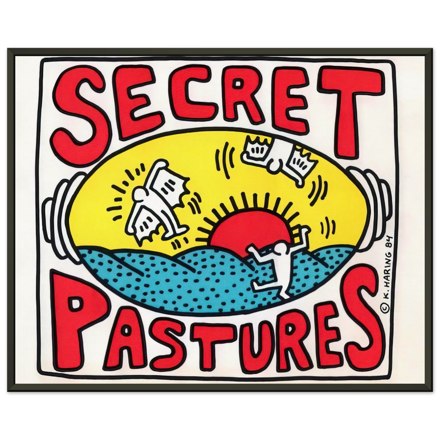 Keith Haring PROMOTIONAL POSTER FOR SECRET PASTURES 1984 Framed Art Print - Aluminum Frame - 40x50 cm / 16x20 inches