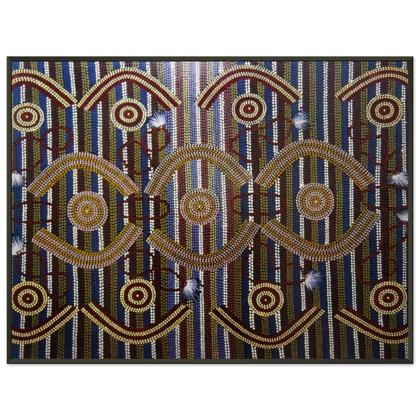 Clifford Possum Tjapaltjarri Anmatyerre Ceremonial Designs Associated with the Rockhole Site Intankangu 1982 Framed Art Print - Aluminum Frame - 60x80 cm / 24x32 inches
