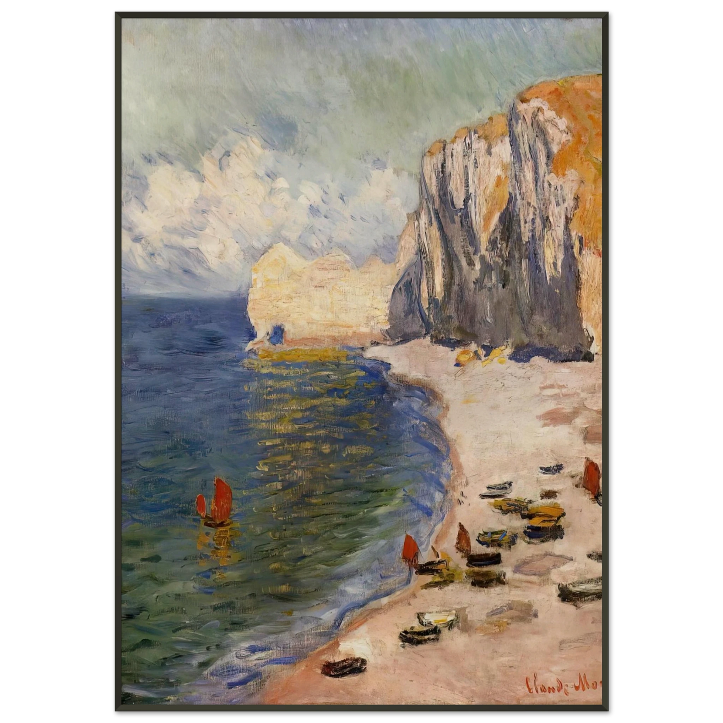 claude monet  The Beach and the Falaise dAmont Framed Art Print  - Aluminum Frame - 21x29.7 cm / 8x12"