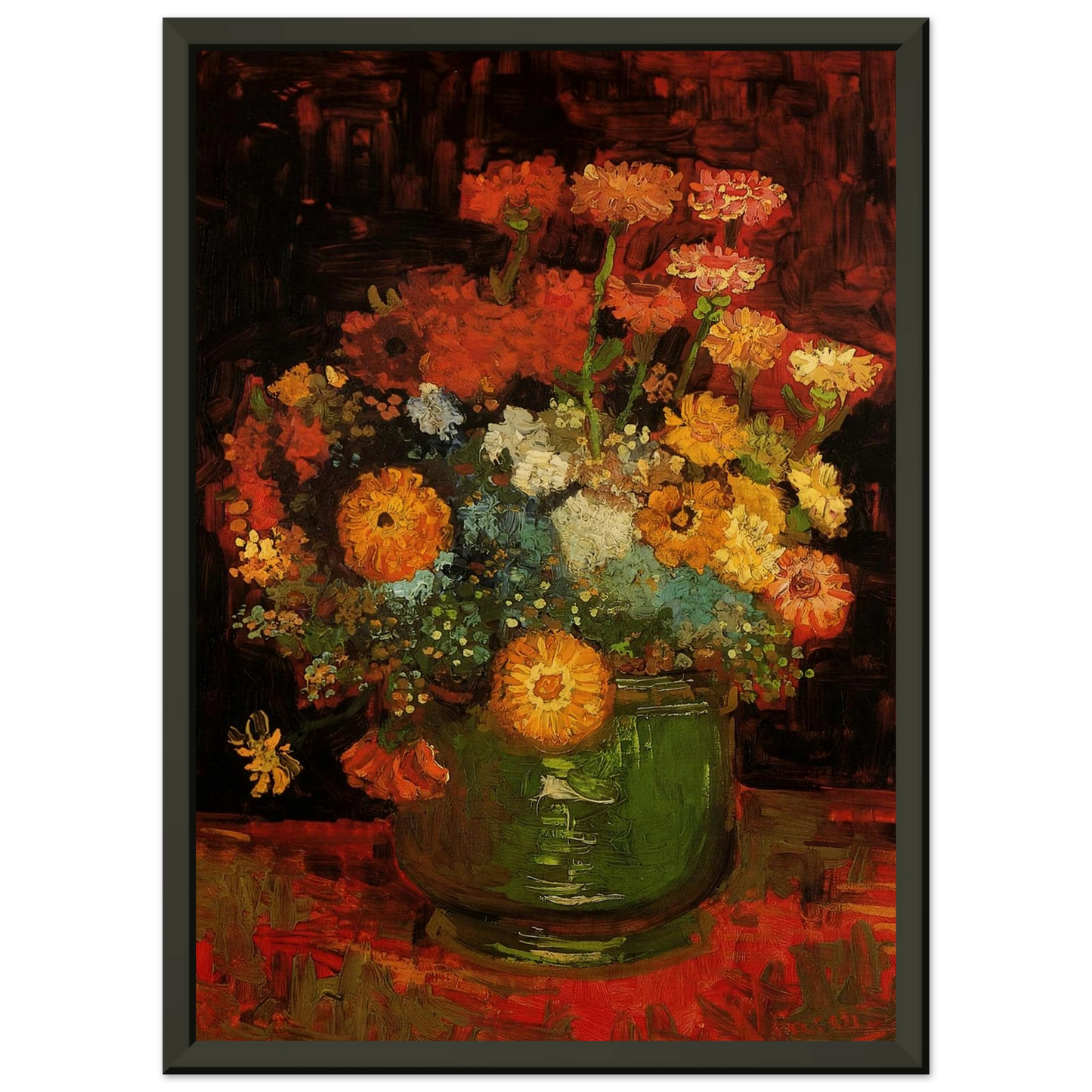 Vincent van Gogh Vase with Zinnias Framed Art Print - Aluminum Frame - 60x80 cm / 24x32 inches