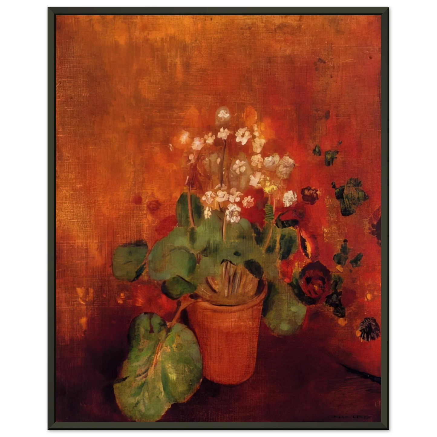 Odilon Redon FLOWERS IN A POT ON A RED BACKGROUND Framed Art Print - Aluminum Frame - 40x50 cm / 16x20 inches