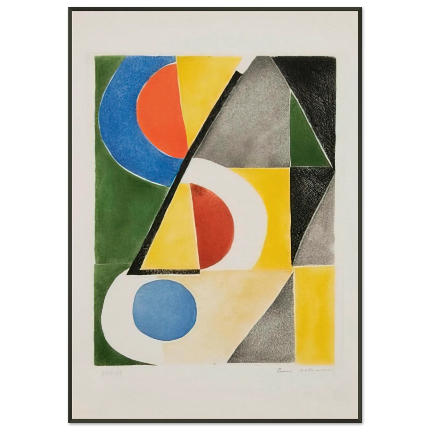 Sonia Delaunay ABSTRACT COMPOSITION WITH TRIANGLES AND SEMICIRCLES Framed Art Print - Aluminum Frame - 21x29.7 cm / 8x12"