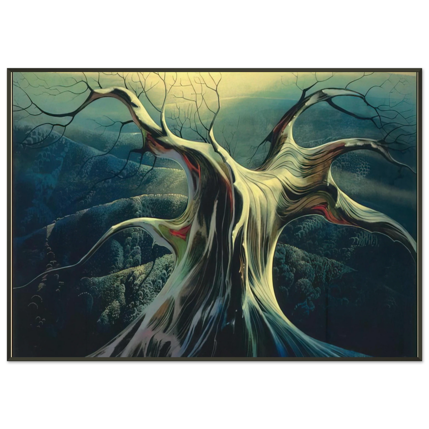 Eyvind Earle  Moonlit Tree Trunk Framed Art Print  - Aluminum Frame - 21x29.7 cm / 8x12"