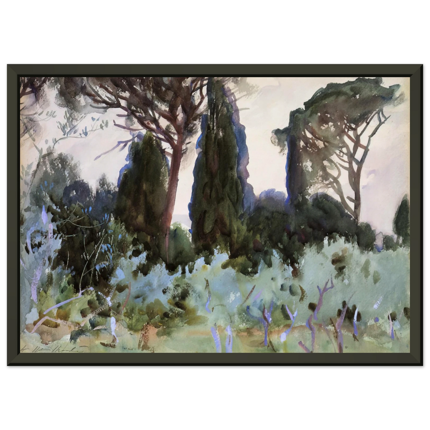 John Singer Sargent Landscape near Florence Framed Art Print - Aluminum Frame - 40x50 cm / 16x20 inches