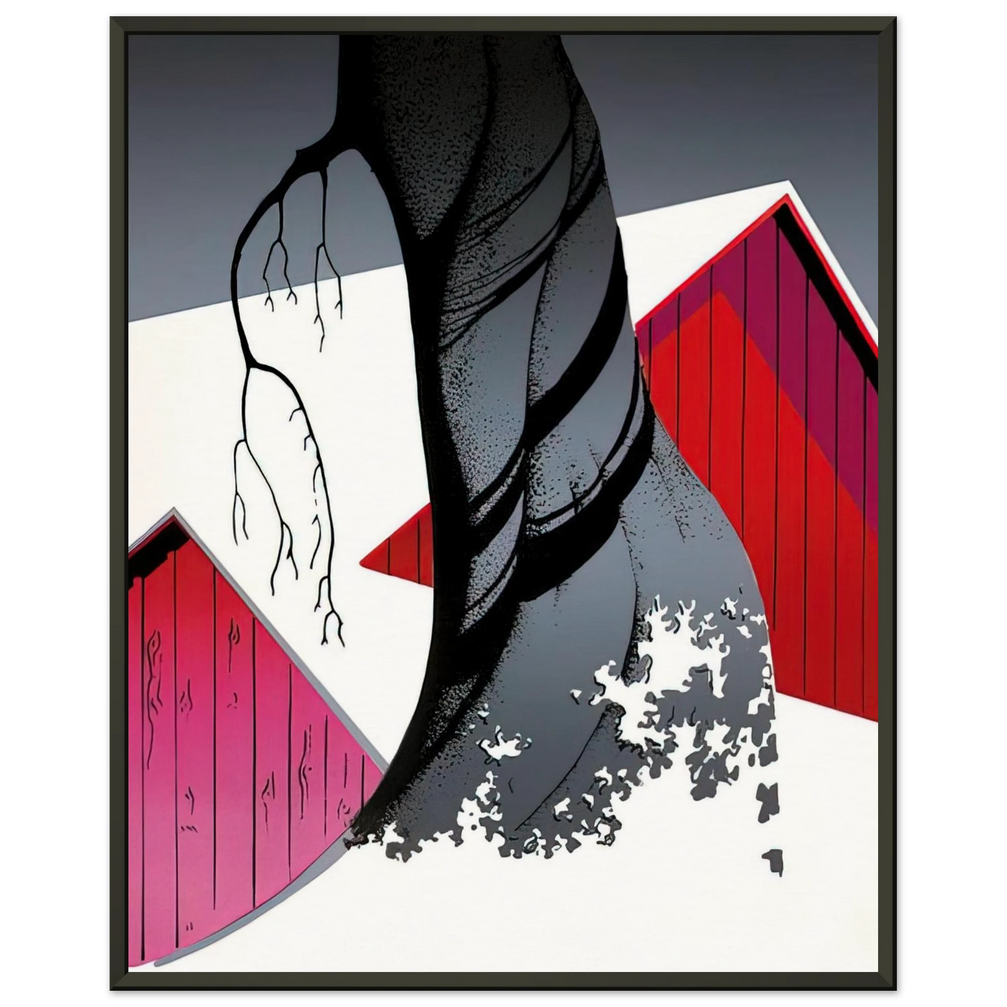 Eyvind Earle  Red Barn and Grey Sky Framed Art Print  - Aluminum Frame - 70x100 cm / 28x40 inches