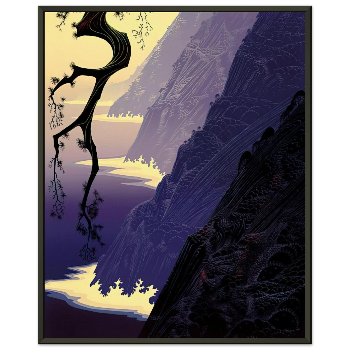Eyvind Earle  Purple Mist Framed Art Print  - Aluminum Frame - 70x100 cm / 28x40 inches