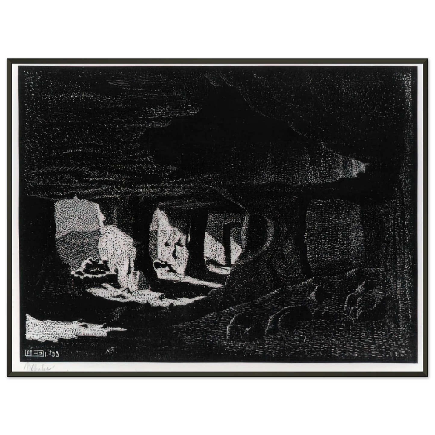 MC Escher  CAVE DWELLINGS NEAR SPERLINGA SICILY Framed Art Print  - Aluminum Frame - 40x50 cm / 16x20 inches