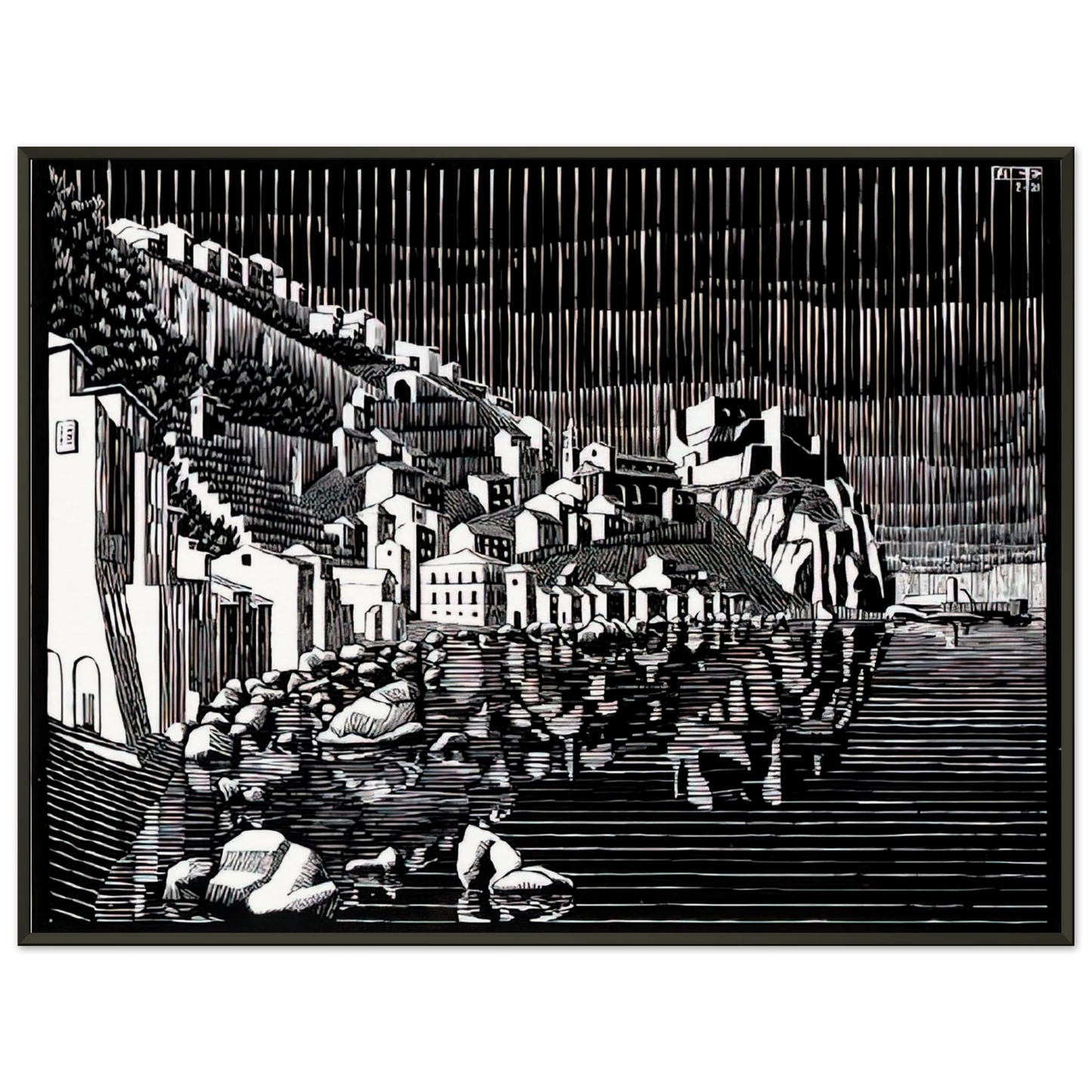 MC Escher  SCILLA CALABRIA FEBRUARY 1931 1931 Framed Art Print  - Aluminum Frame - 40x50 cm / 16x20 inches