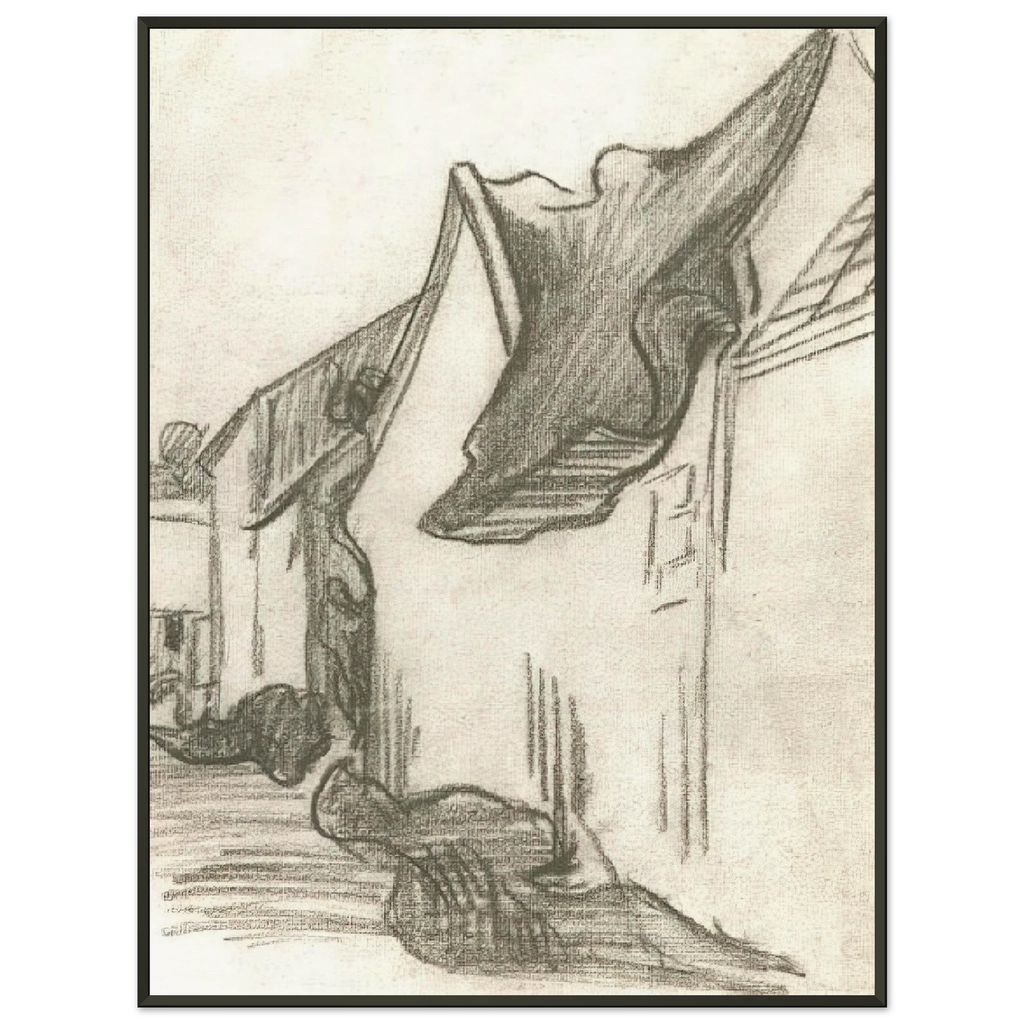 Vincent van Gogh Village Street Sketch Framed Art Print - Aluminum Frame - 40x50 cm / 16x20 inches