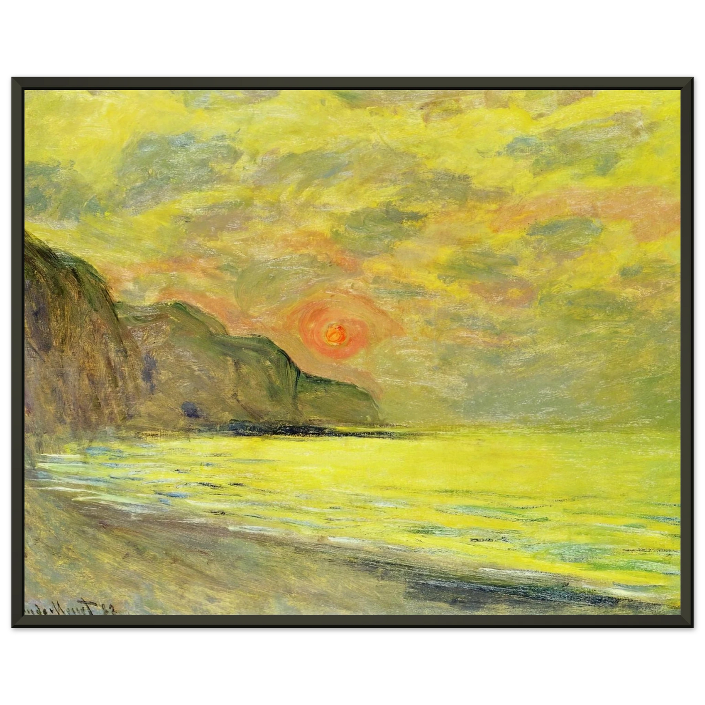 claude monet  Sunset Foggy Weather Pourville Framed Art Print  - Aluminum Frame - 70x100 cm / 28x40 inches