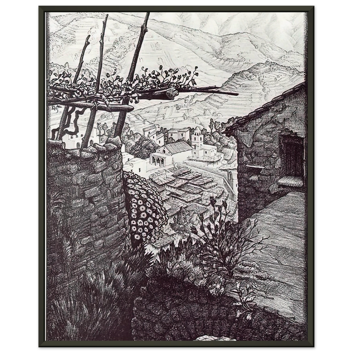 MC Escher  THE HAMLET OF TURELLO SOUTHERN ITALY Framed Art Print  - Aluminum Frame - 40x50 cm / 16x20 inches