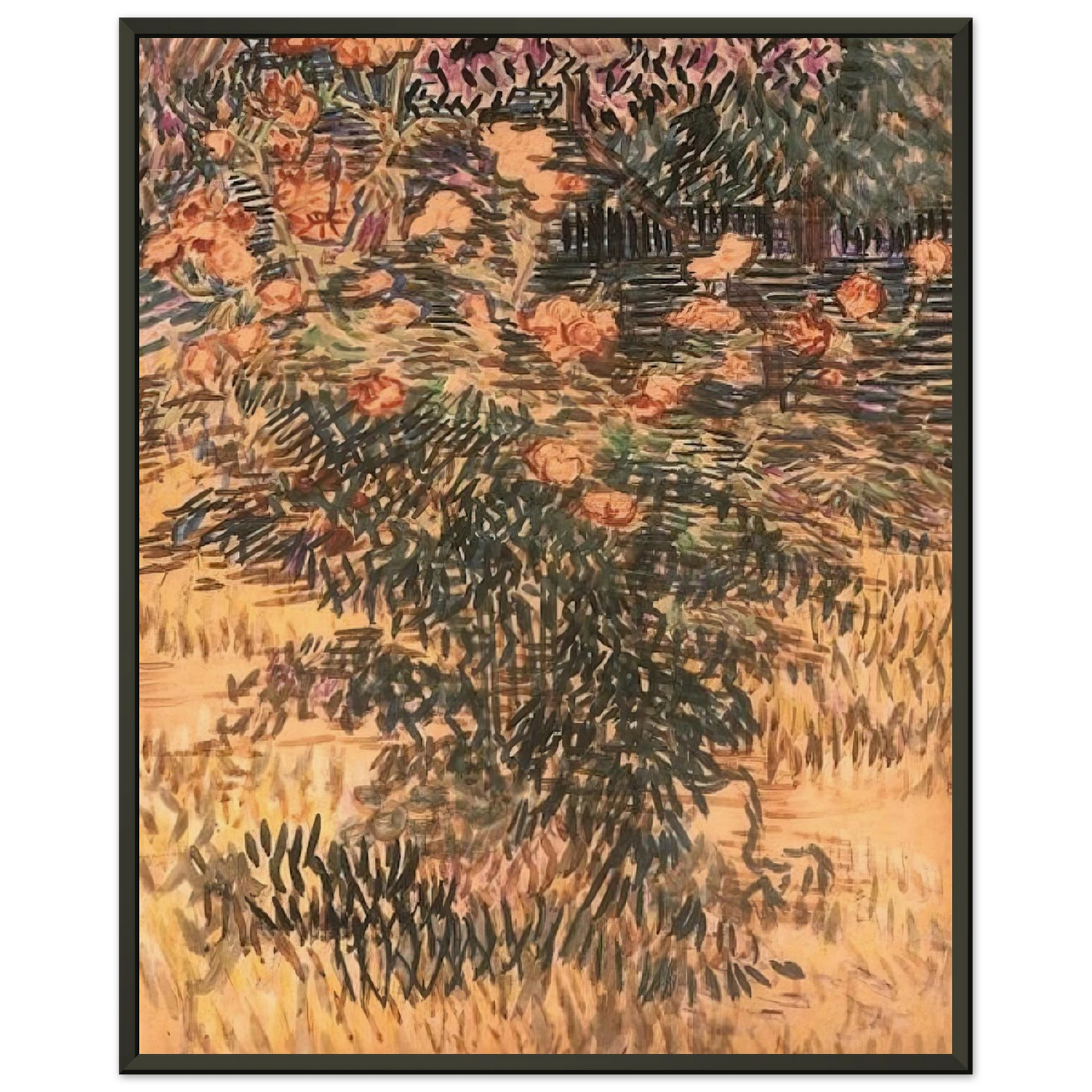 Vincent van Gogh  Oleanders the Hospital Garden at SaintRemy Framed Art Print  - Aluminum Frame - 70x100 cm / 28x40 inches