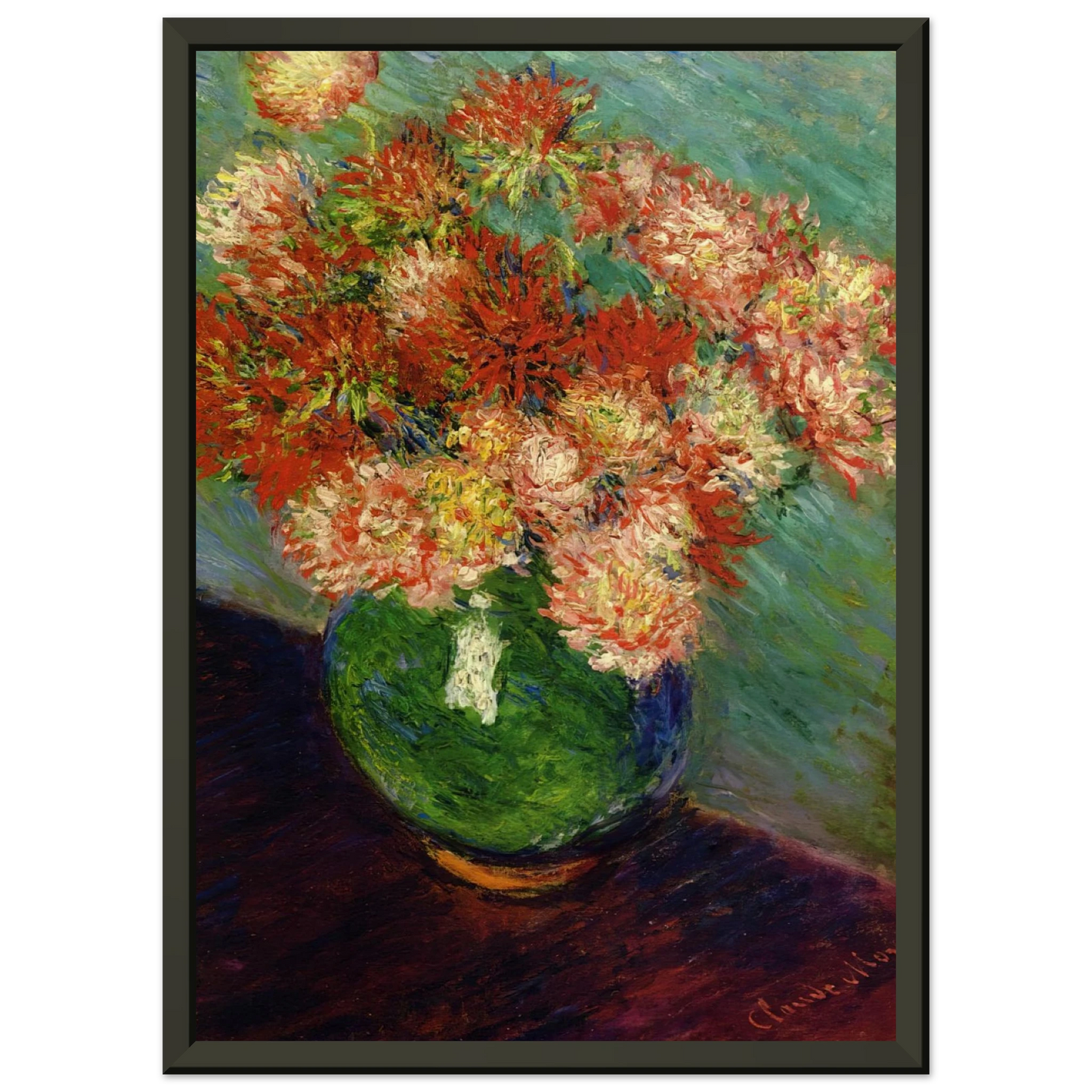 claude monet Vase of Chrysanthemums Framed Art Print - Aluminum Frame - 70x100 cm / 28x40 inches