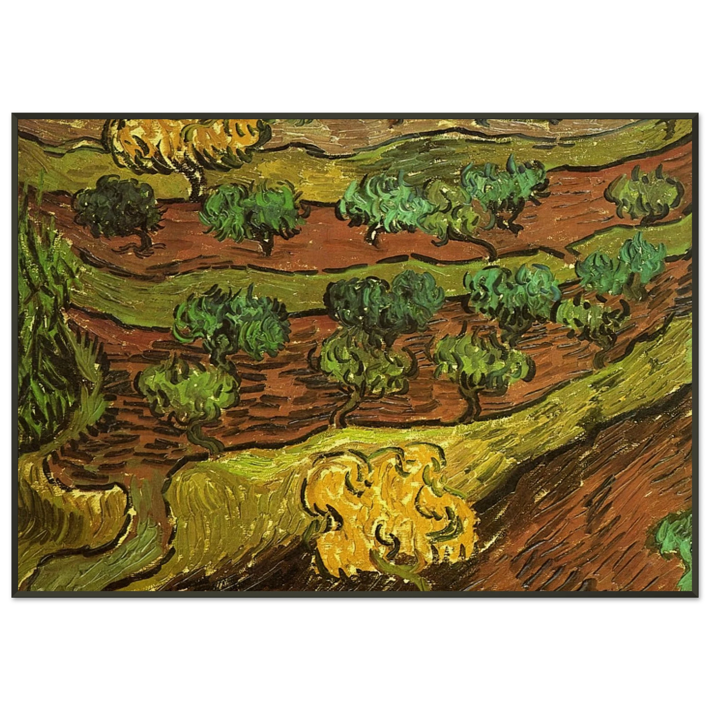 Vincent van Gogh  Olive Trees against a Slope of a Hill Framed Art Print  - Aluminum Frame - 21x29.7 cm / 8x12"