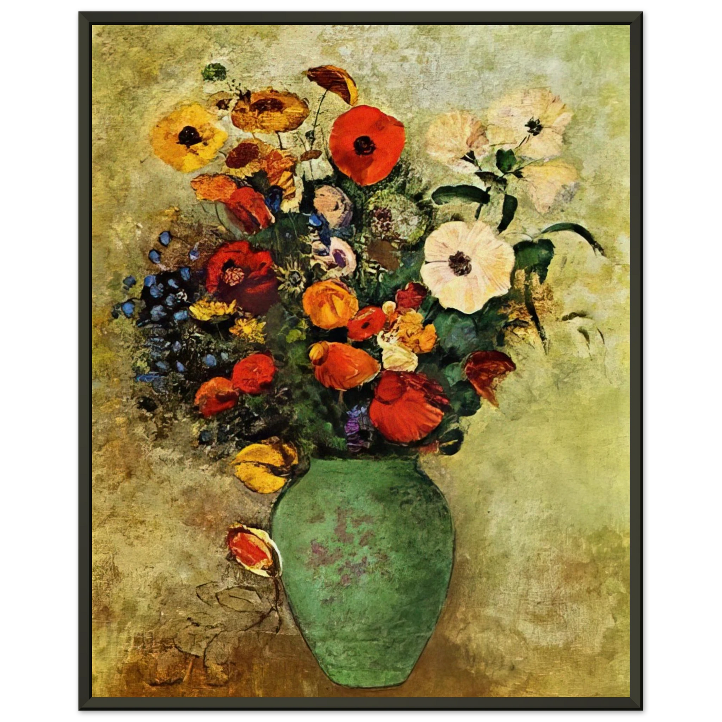 Odilon Redon  BOUQUET OF FLOWERS IN A GREEN VASE Framed Art Print  - Aluminum Frame - 60x80 cm / 24x32 inches