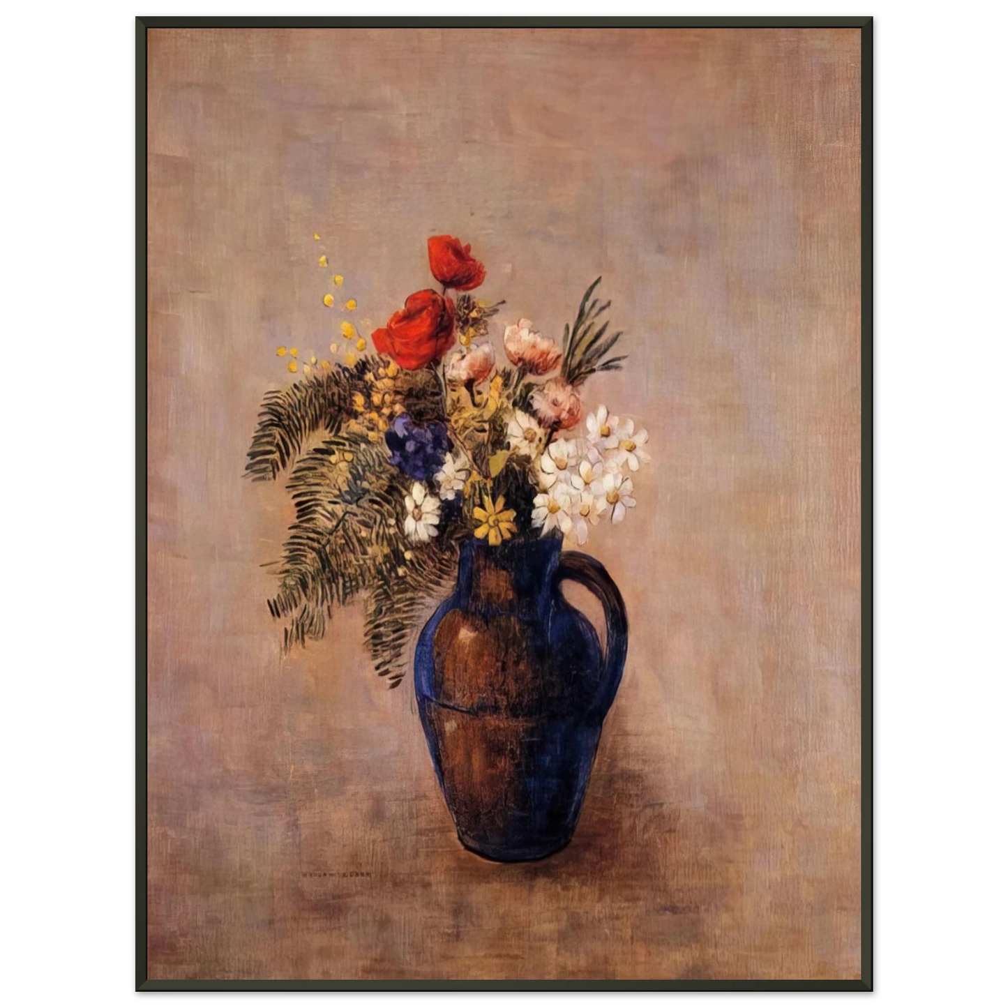 Odilon Redon  BOUQUET OF FLOWERS IN A BLUE VASE Framed Art Print  - Aluminum Frame - 70x100 cm / 28x40 inches