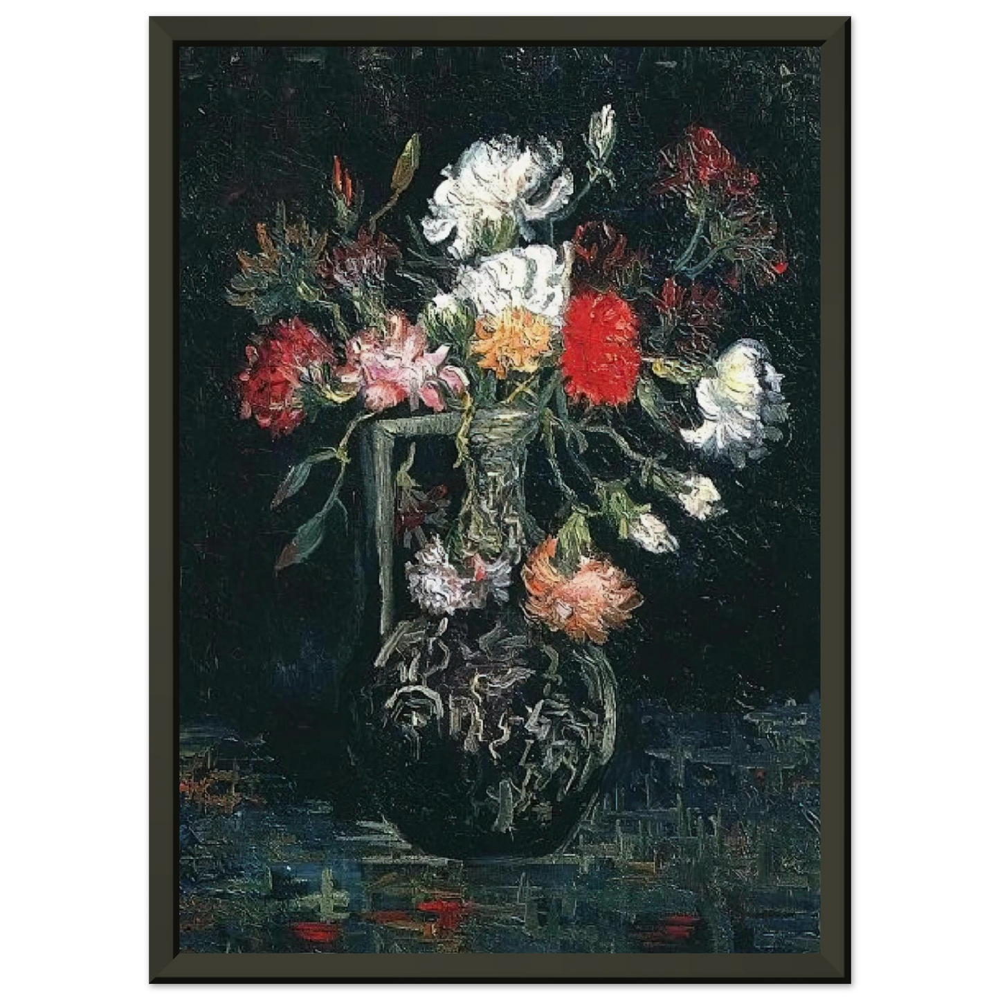 Vincent van Gogh Vase with White and Red Carnations Framed Art Print - Aluminum Frame - 70x100 cm / 28x40 inches