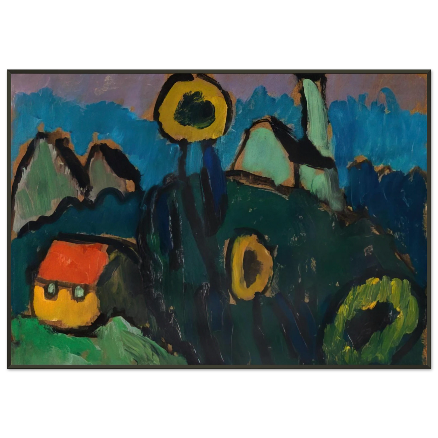 Gabriele Munter LANDSCHAFT MIT SONNENBLUMEN 1910 Framed Art Print - Aluminum Frame - 21x29.7 cm / 8x12"