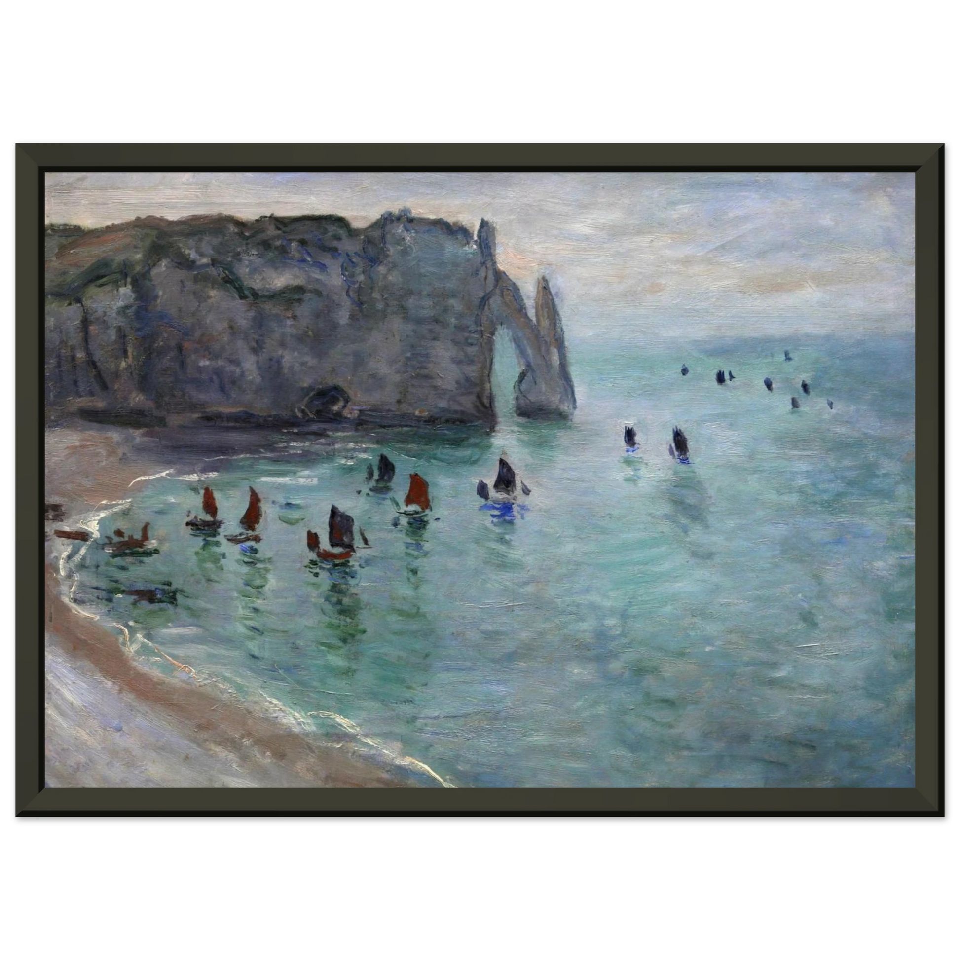 claude monet  Etretat the Aval Door Fishing Boats Leaving the Harbour Framed Art Print  - Aluminum Frame - 60x80 cm / 24x32 inches
