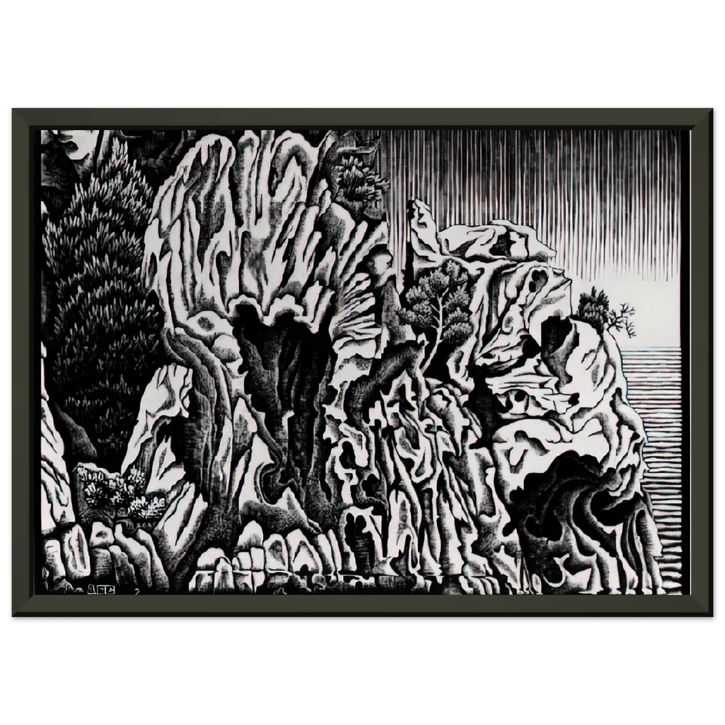 MC Escher  CALANCHE OF PIANA CORSICA FEBRUARY 1934 1934 Framed Art Print  - Aluminum Frame - 40x50 cm / 16x20 inches