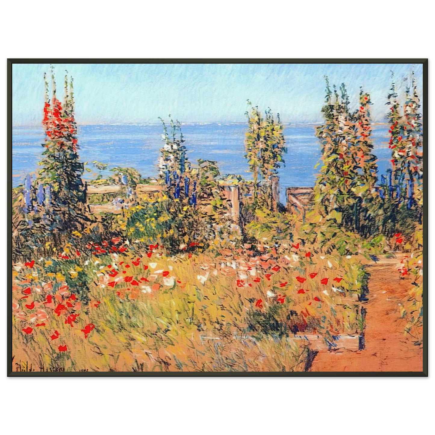 Childe Hassam Hollyhocks Isles of Shoals Framed Art Print - Aluminum Frame - 70x100 cm / 28x40 inches