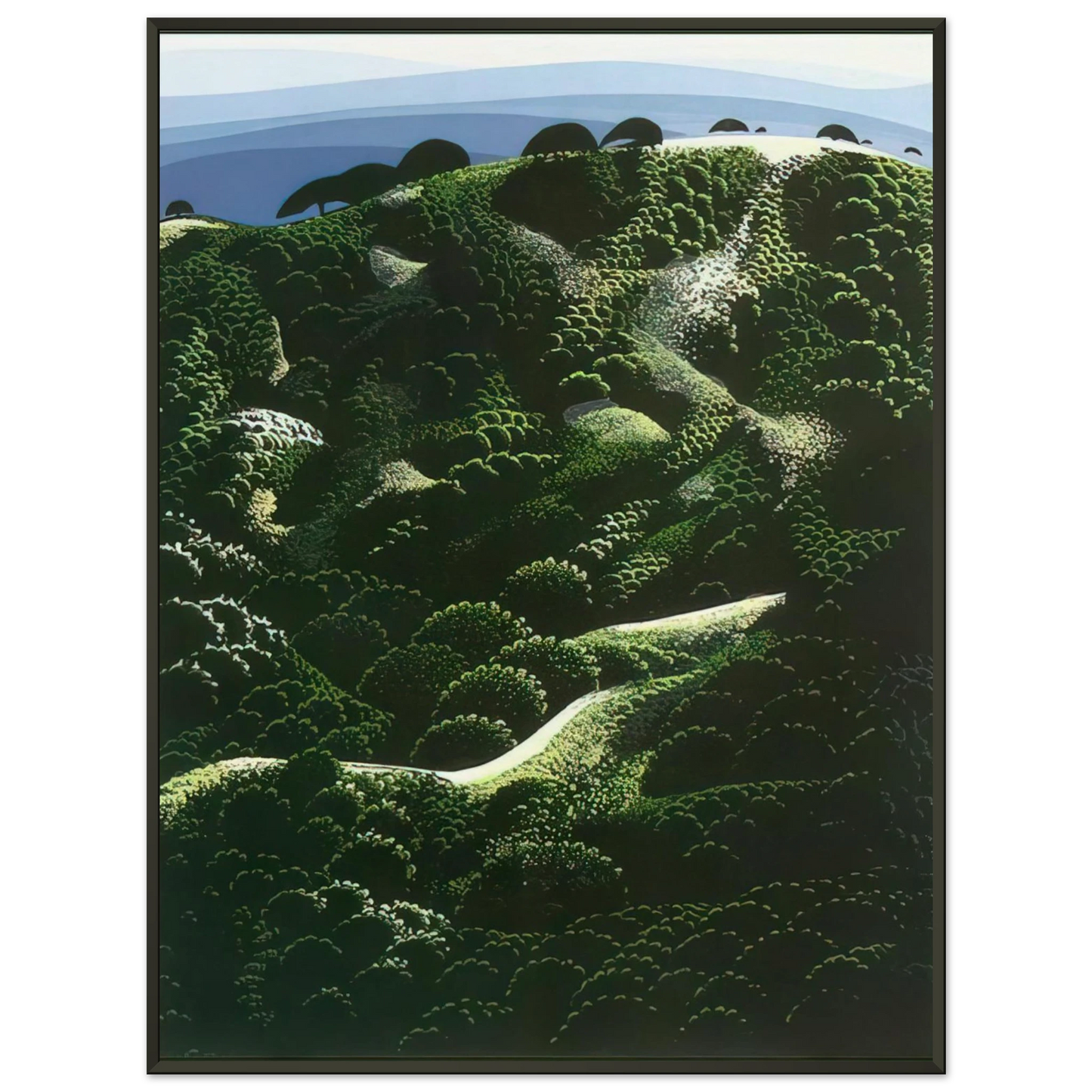 Eyvind Earle  Santa Barbara Mountains Framed Art Print  - Aluminum Frame - 70x100 cm / 28x40 inches