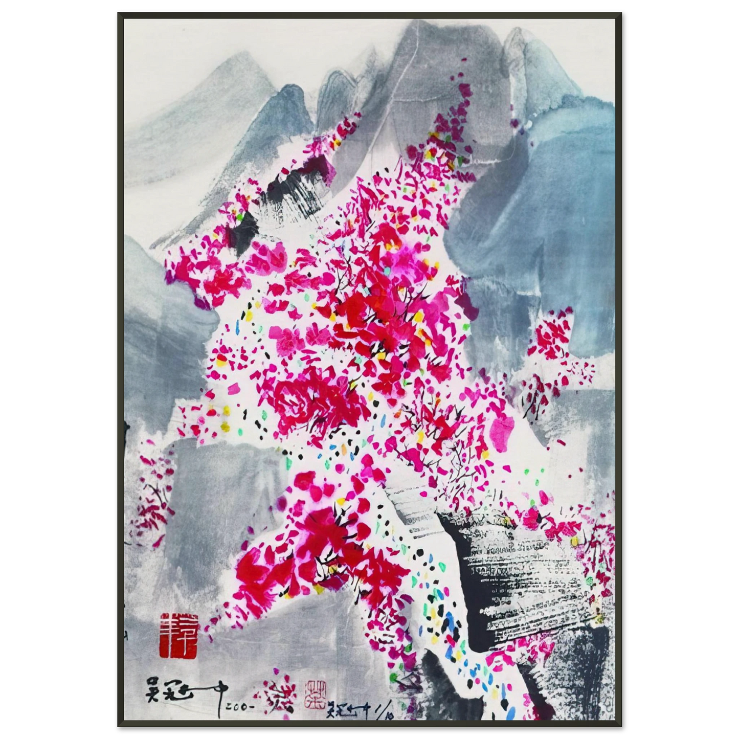 Wu Guanzhong Fragrant red Leaves 2001 Framed Art Print - Aluminum Frame - 21x29.7 cm / 8x12"