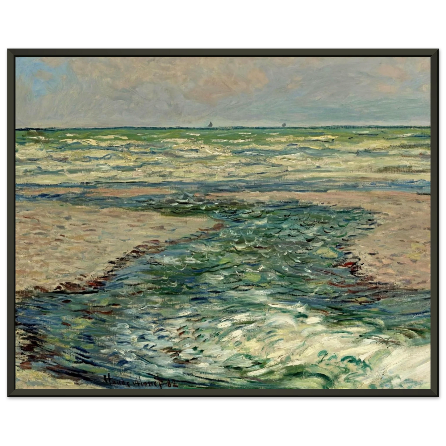 claude monet The Seacoast of Pourville Low Tide Framed Art Print - Aluminum Frame - 60x80 cm / 24x32 inches