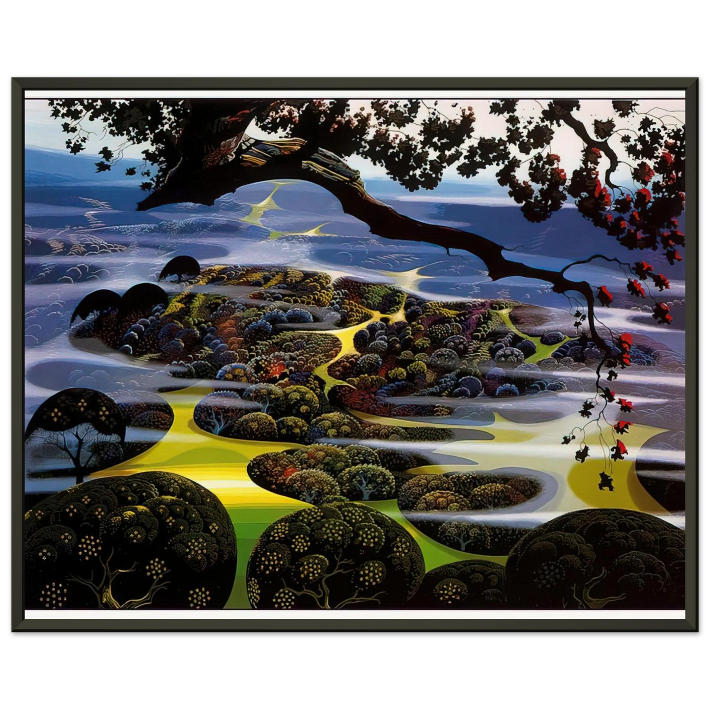 Eyvind Earle  Mystic Mountain Framed Art Print  - Aluminum Frame - 70x100 cm / 28x40 inches