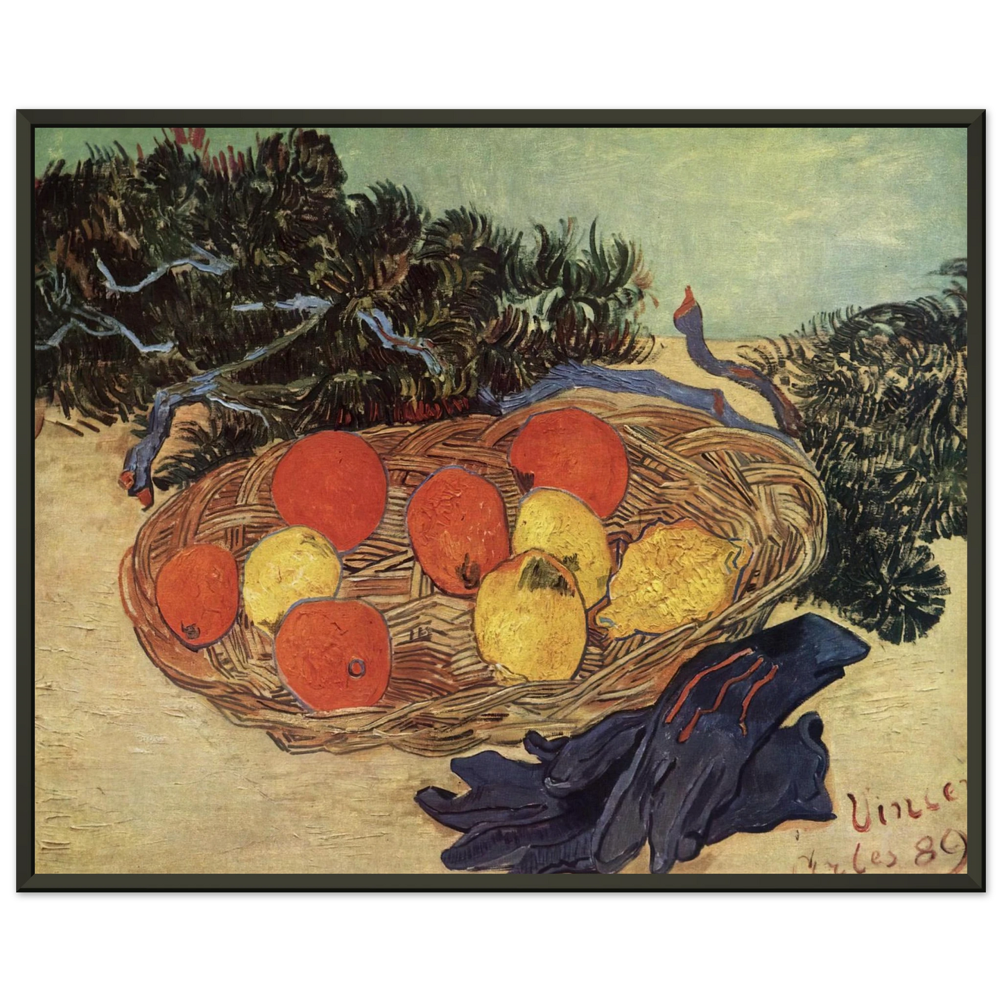 Vincent van Gogh  Still Life with Oranges and Lemons with Blue Gloves Framed Art Print  - Aluminum Frame - 60x80 cm / 24x32 inches