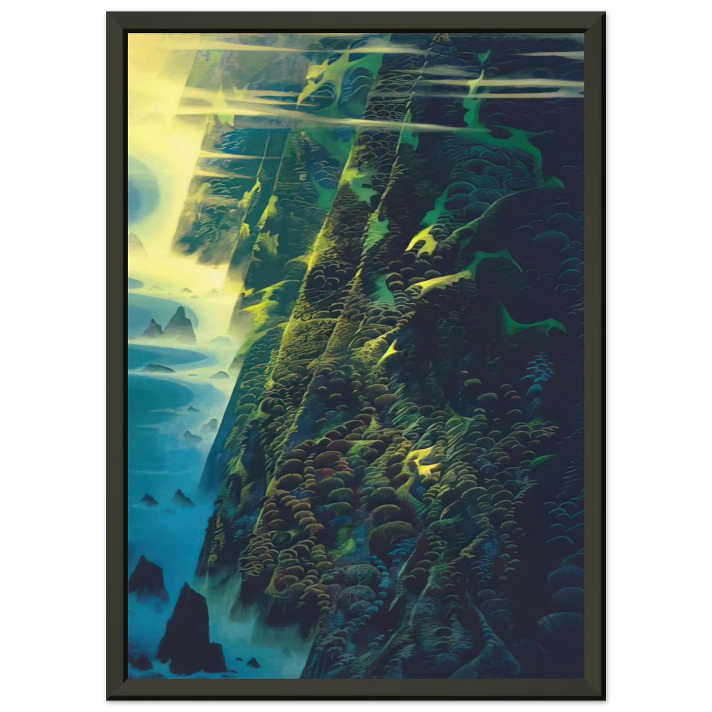 Eyvind Earle Jeweled Cliffs Framed Art Print - Aluminum Frame - 70x100 cm / 28x40 inches