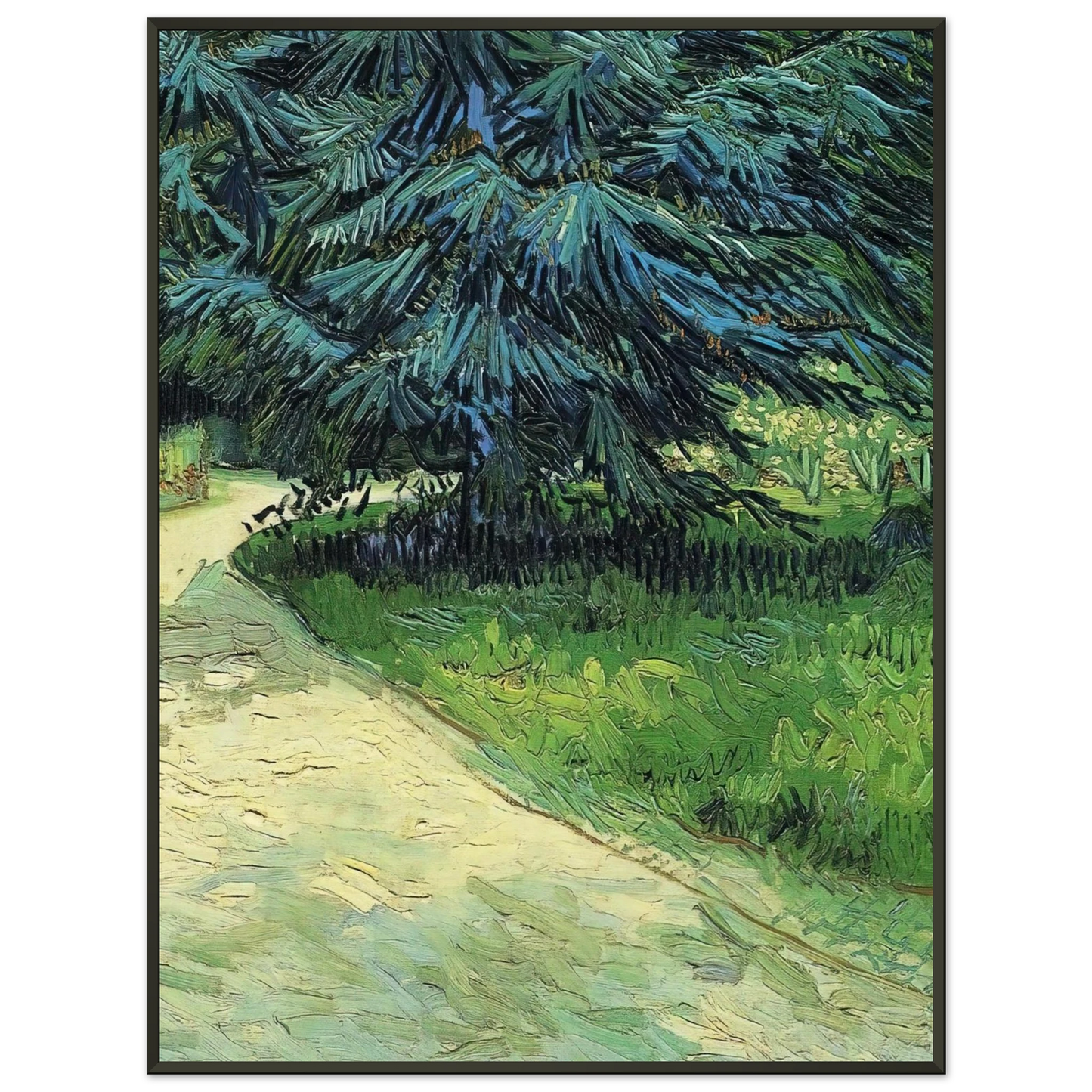 Vincent van Gogh Public Garden with Couple and Blue Fir Tree The Poet s Garden III Framed Art Print - Aluminum Frame - 60x80 cm / 24x32 inches
