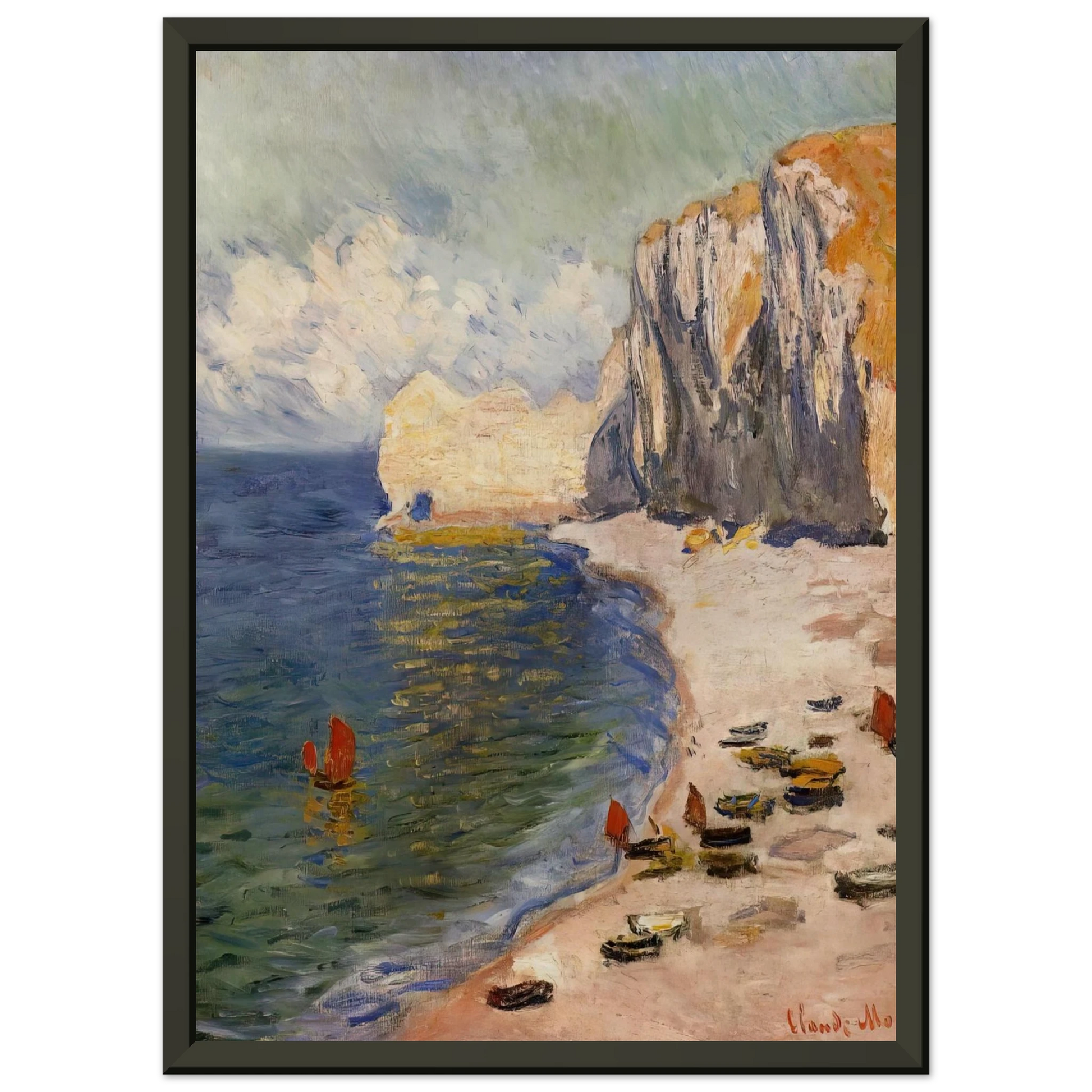 claude monet  The Beach and the Falaise dAmont Framed Art Print  - Aluminum Frame - 40x50 cm / 16x20 inches