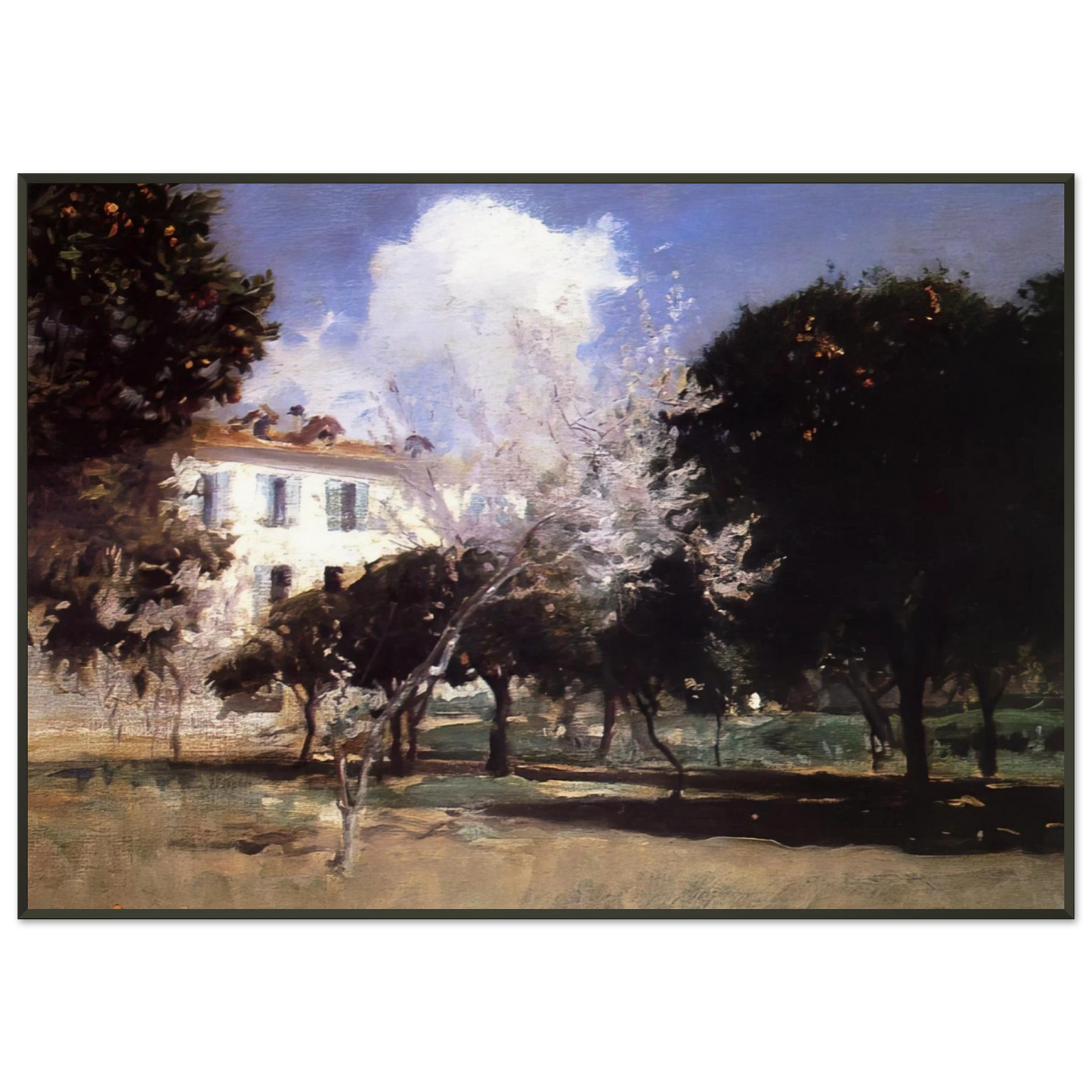 John Singer Sargent  House and Garden Framed Art Print  - Aluminum Frame - 21x29.7 cm / 8x12"