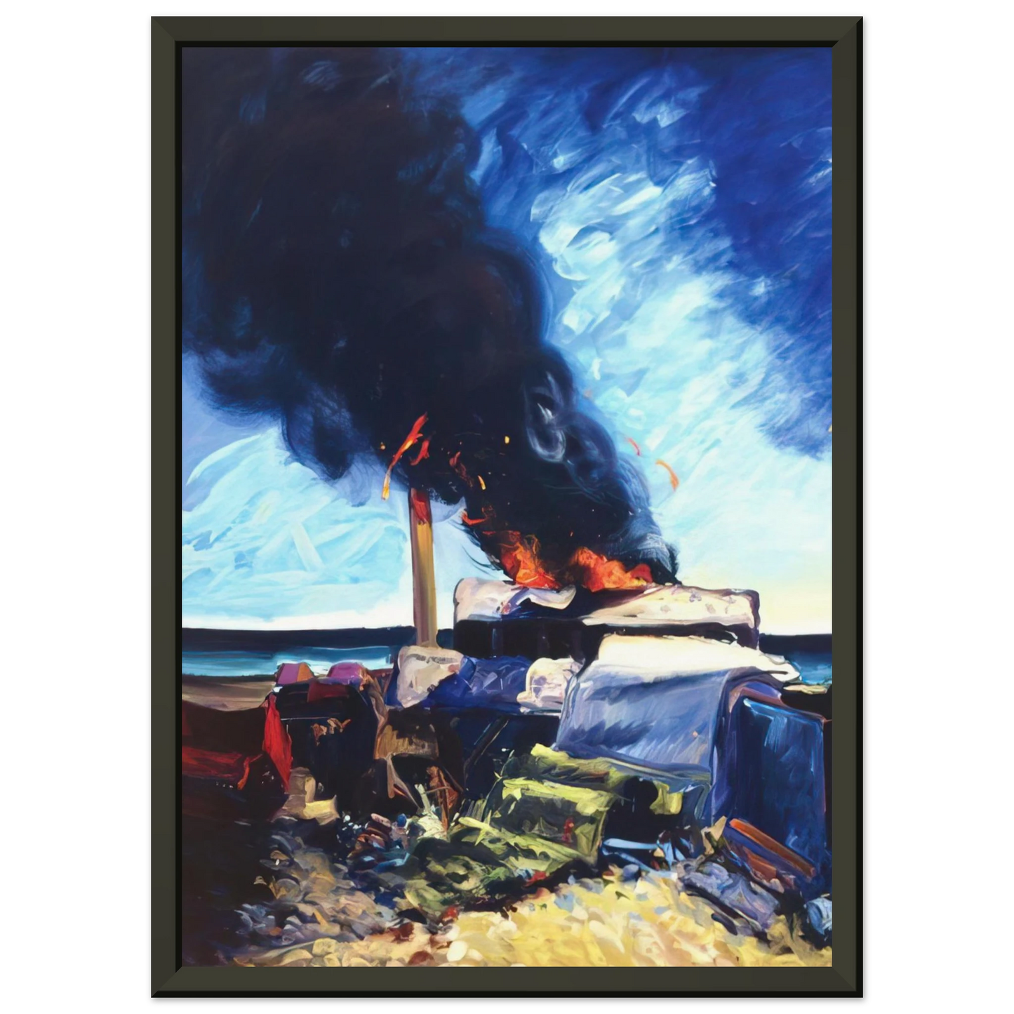 Carlos Almaraz Beach Trash Burning 1982 Framed Art Print - Aluminum Frame - 70x100 cm / 28x40 inches
