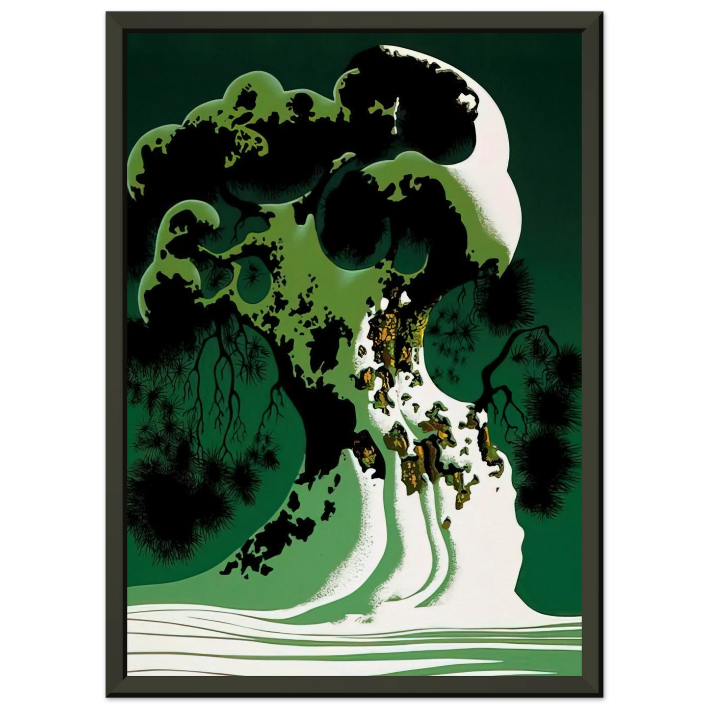 Eyvind Earle Snow Covered Bonsai Framed Art Print - Aluminum Frame - 60x80 cm / 24x32 inches