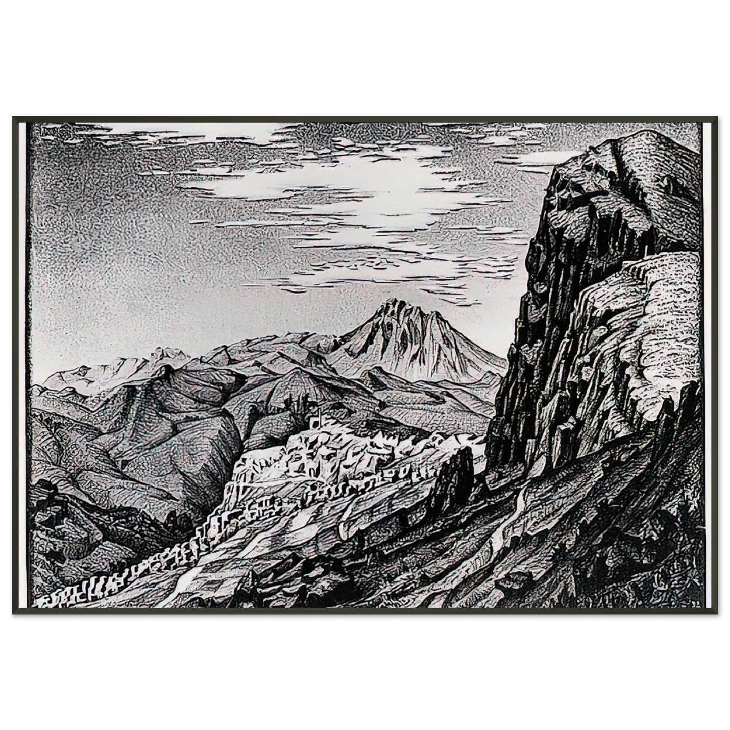 MC Escher  CALTAVUTURO IN THE MADONIE MOUNTAINS SICILY Framed Art Print  - Aluminum Frame - 21x29.7 cm / 8x12"