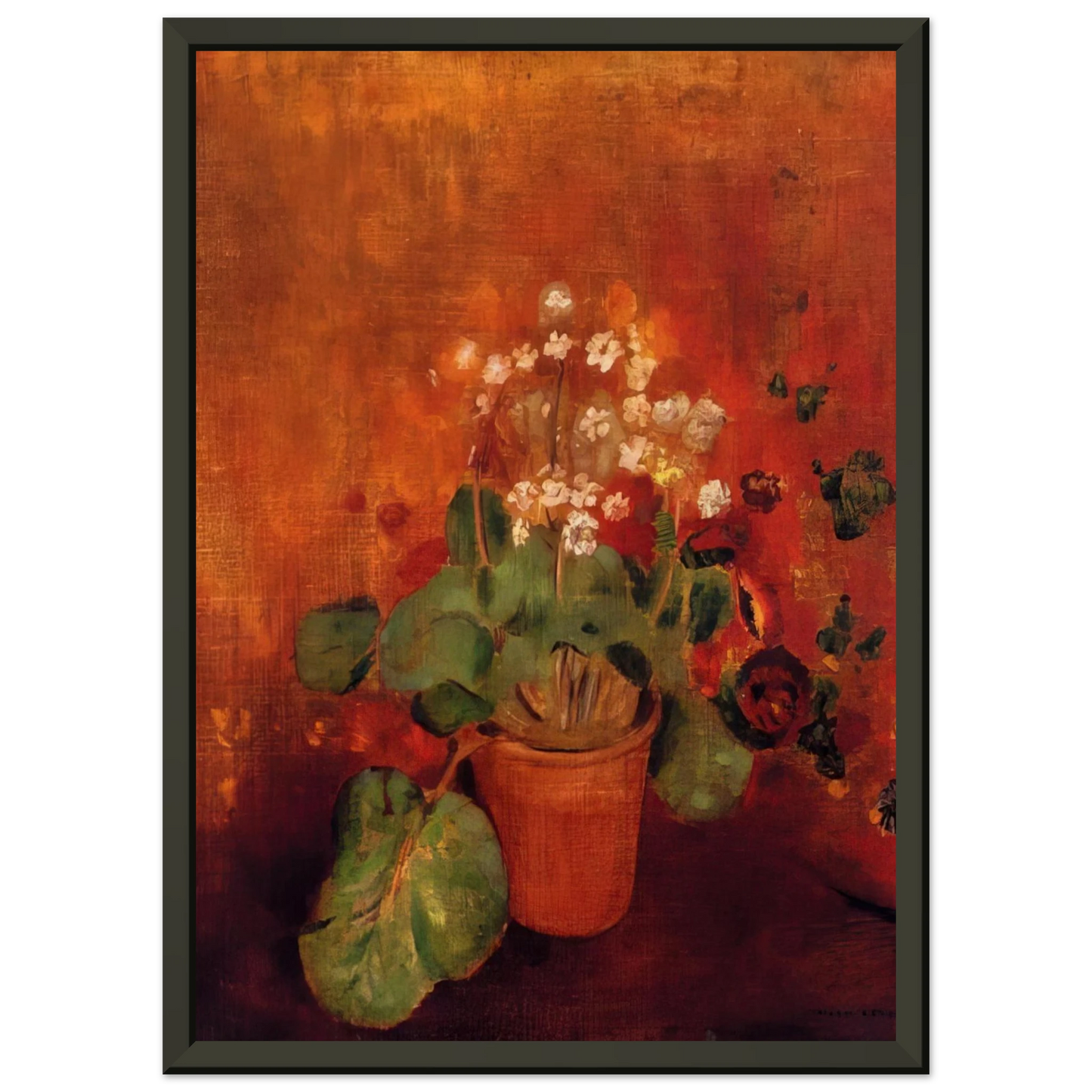 Odilon Redon FLOWERS IN A POT ON A RED BACKGROUND Framed Art Print - Aluminum Frame - 60x80 cm / 24x32 inches