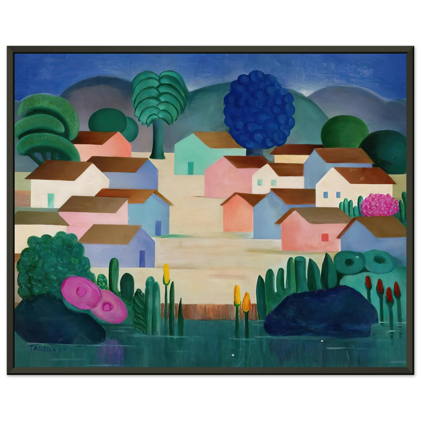 Tarsila do Amaral Landscape with Sixteen Houses Framed Art Print - Aluminum Frame - 40x50 cm / 16x20 inches