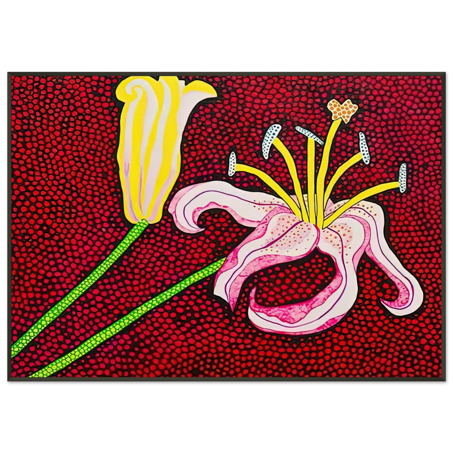 Yayoi Kusama READY TO BLOSSOM IN THE MORNING 1989 Framed Art Print - Aluminum Frame - 21x29.7 cm / 8x12"