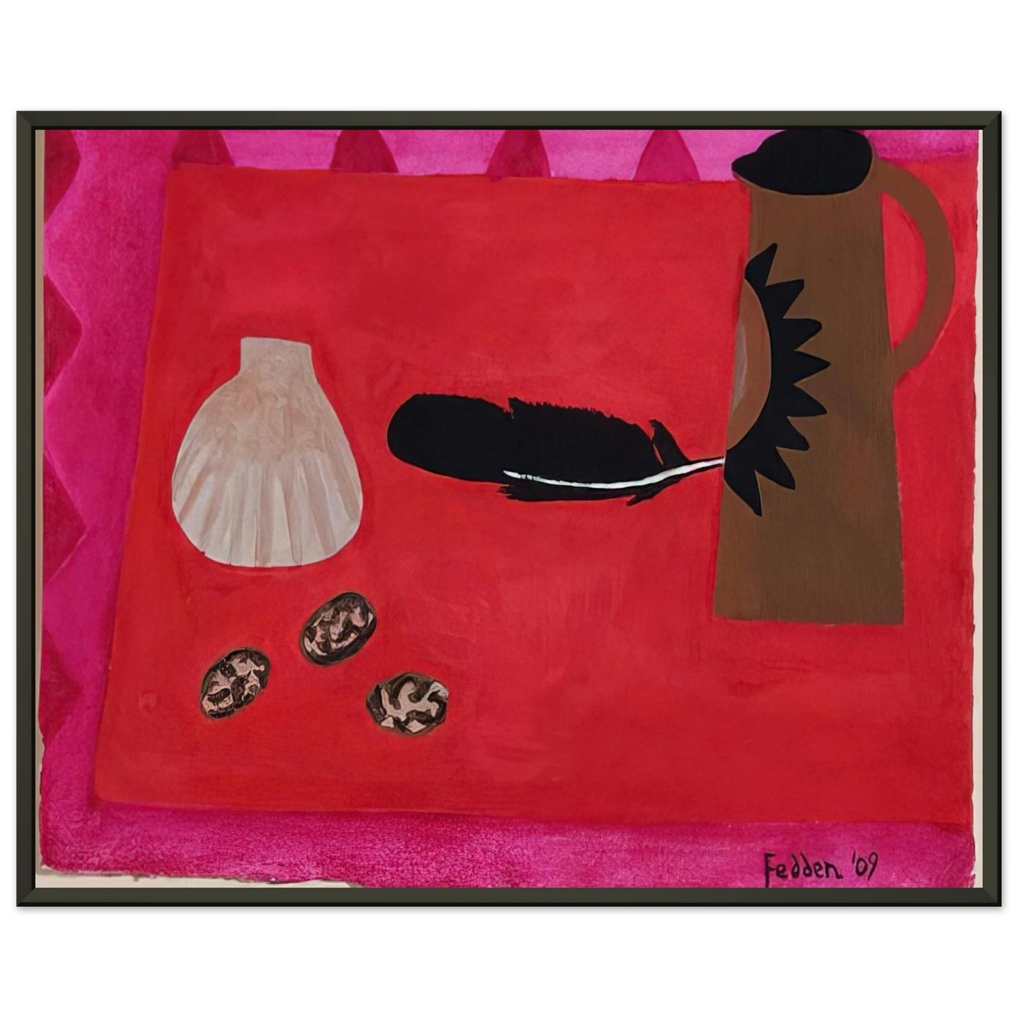 Mary Fedden Red Table Brown Jug 2009 Framed Art Print - Aluminum Frame - 60x80 cm / 24x32 inches