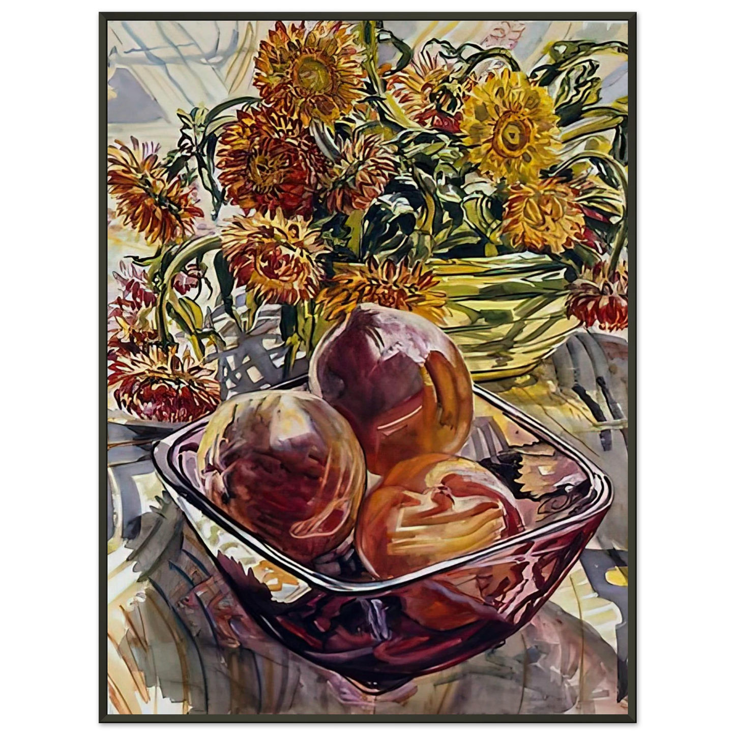 Janet Fish PEACHES AND STRAWFLOWERS 1990 Framed Art Print - Aluminum Frame - 40x50 cm / 16x20 inches