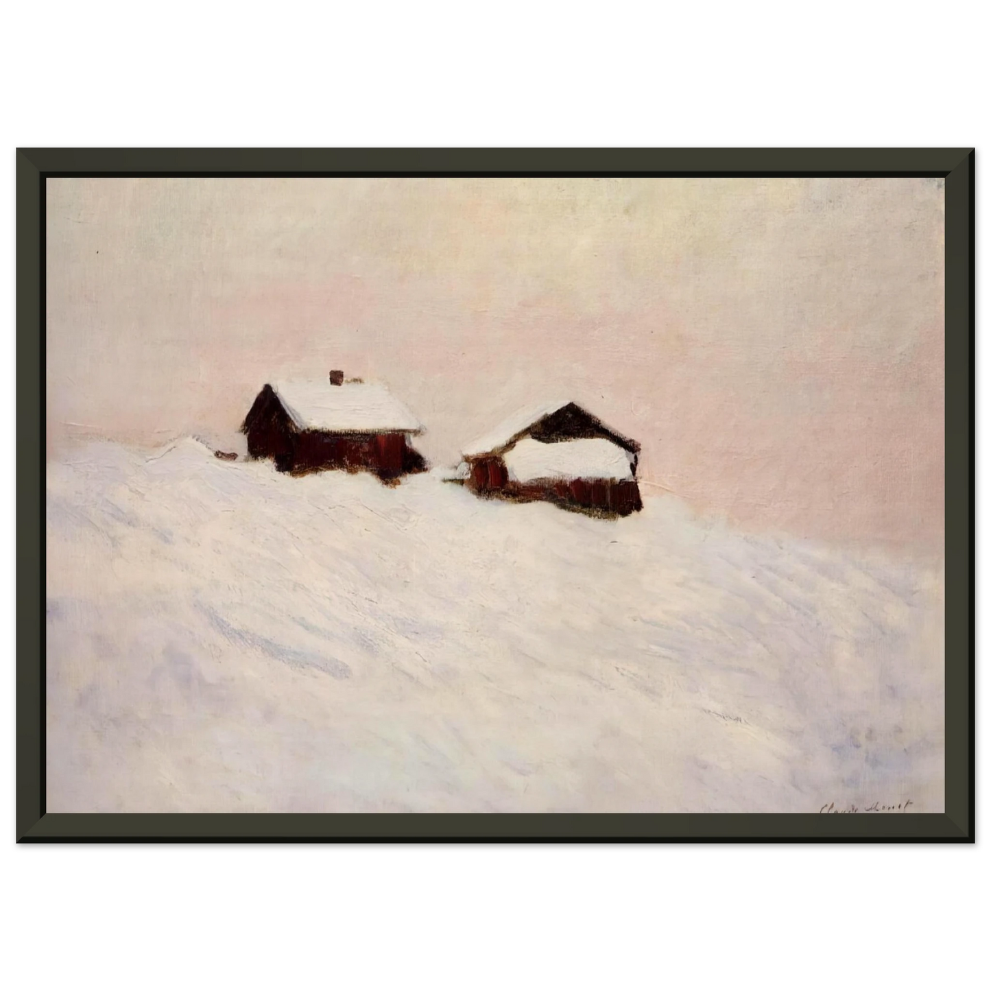 claude monet  Houses in the Snow Framed Art Print  - Aluminum Frame - 70x100 cm / 28x40 inches