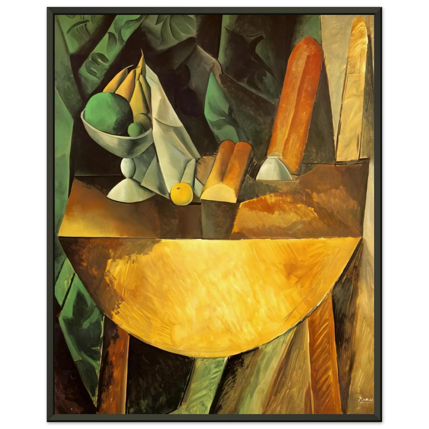 Pablo Picasso  Bread and dish with fruits on the table Framed Art Print  - Aluminum Frame - 40x50 cm / 16x20 inches