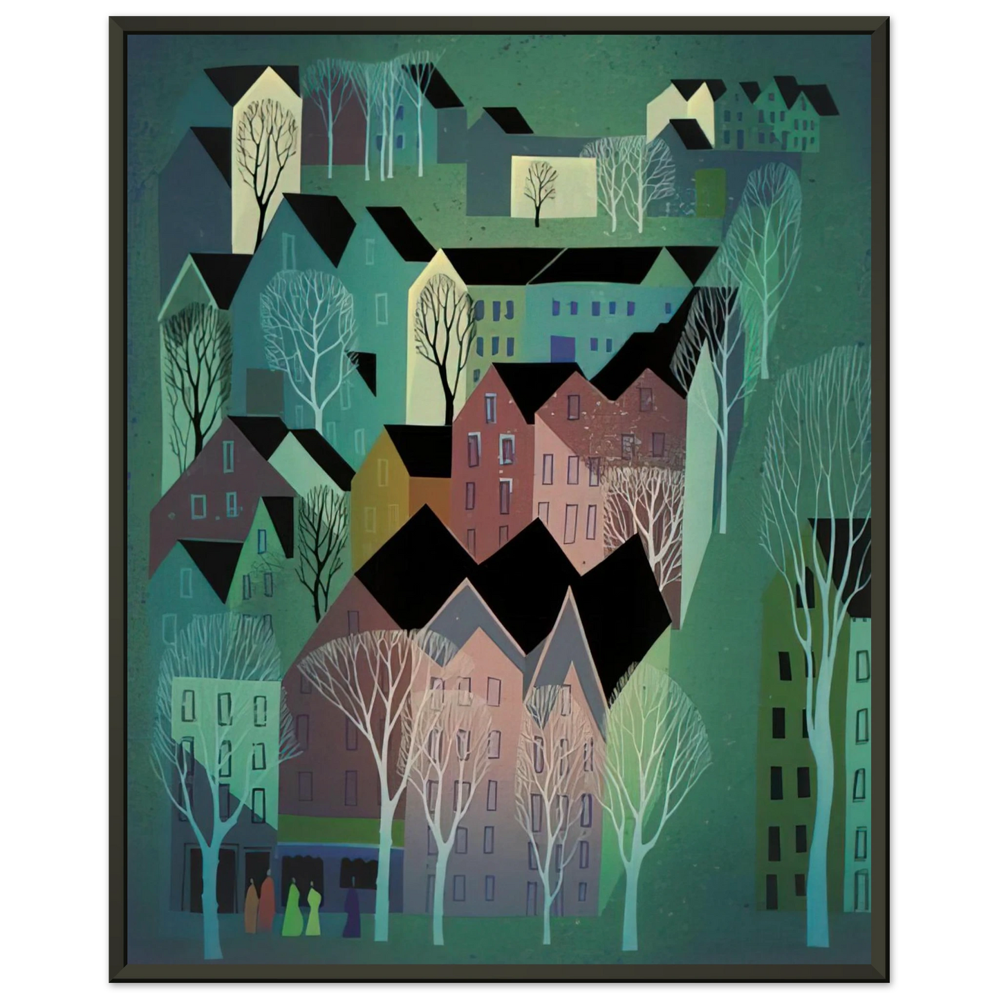 Eyvind Earle Village Framed Art Print - Aluminum Frame - 60x80 cm / 24x32 inches